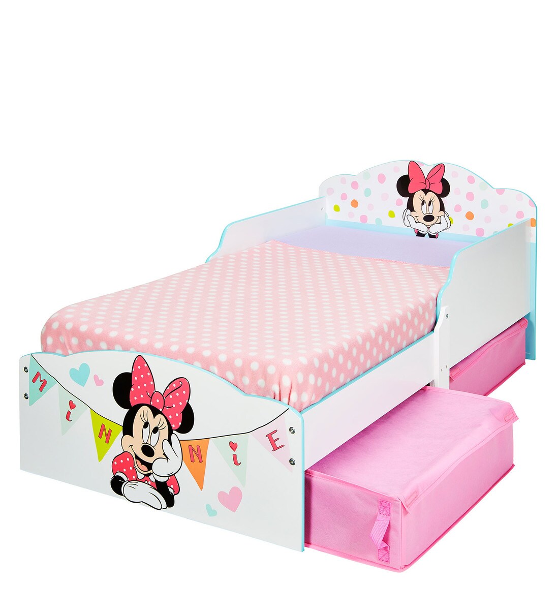 Buy Minnie Mouse Kids Toddler Bed with Drawer Storage by Cot & Candy