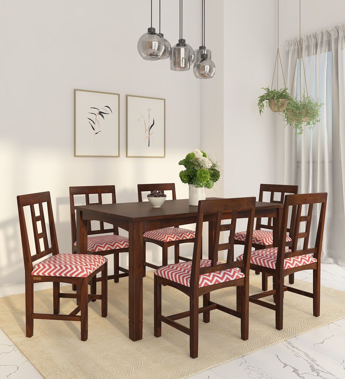 Buy Mitsy Sheesham Wood 6 Seater Dining Set In Provincial Teak Finish