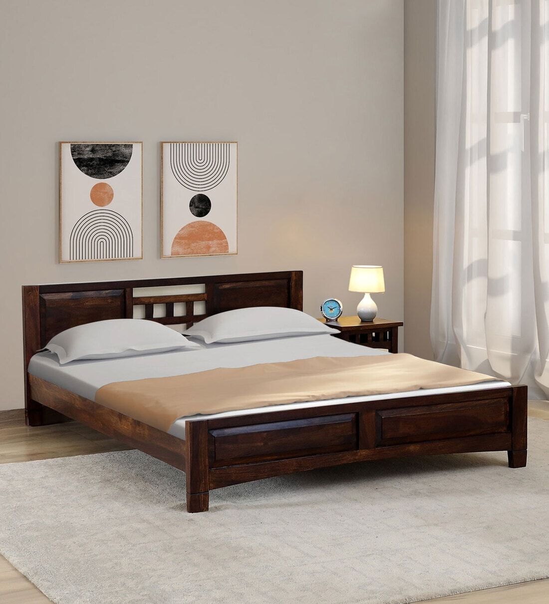 Buy Mitsy Sheesham Wood Queen Size Bed In Provincial Teak Finish at 15