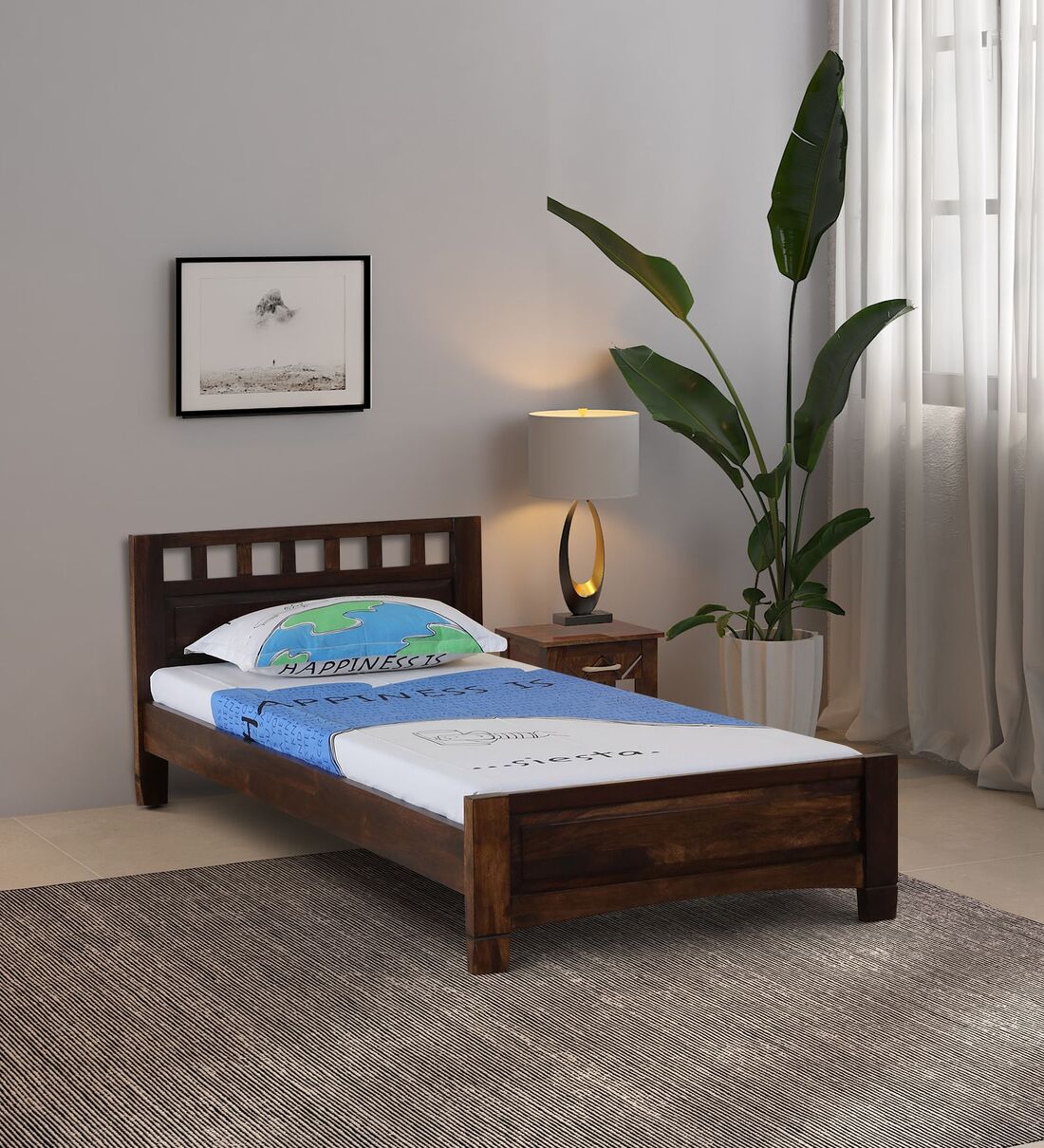 Buy Mitsy Solid Wood Single Size Bed In Provincial Teak Finish By ...