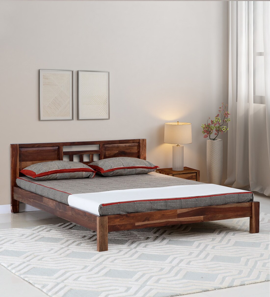 Buy Mitsy Z Sheesham Wood Queen Size Bed in Scratch Resistant Rustic