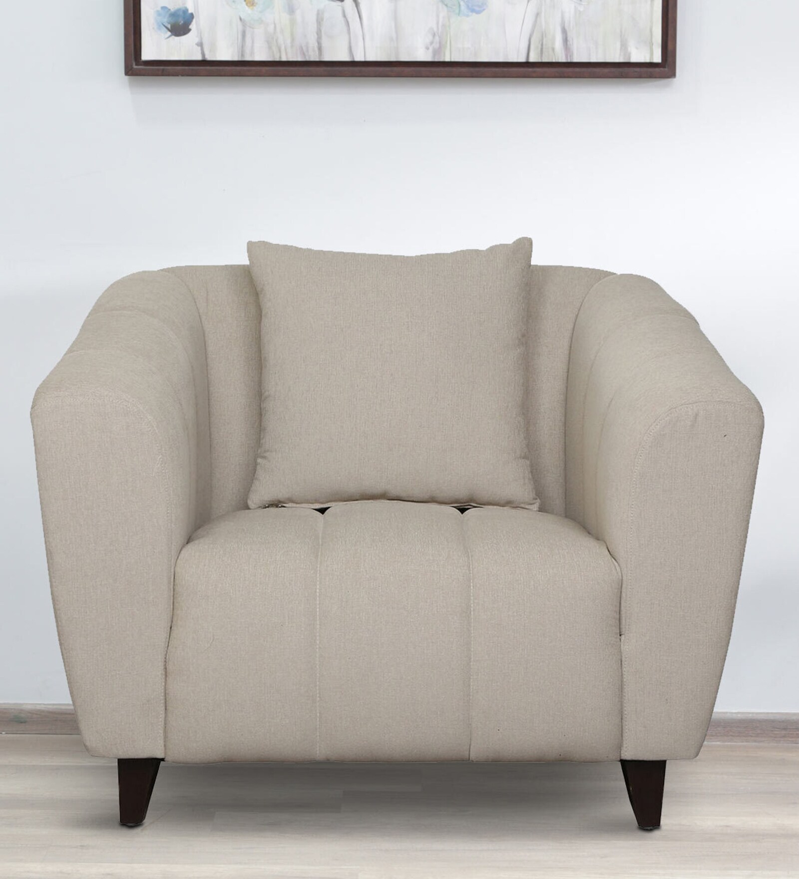 Mia Fabric 1 Seater Sofa In Beige Colour