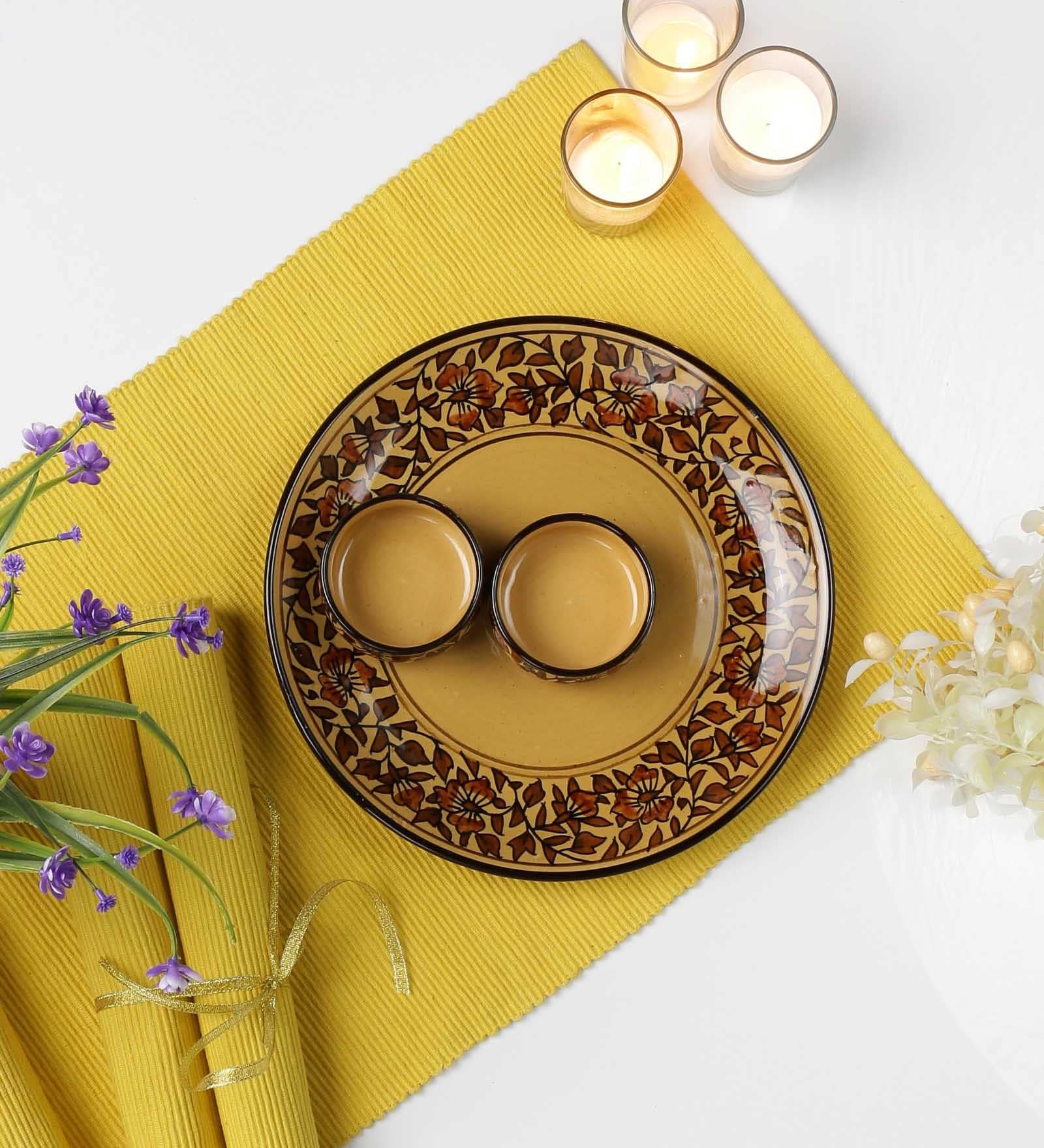 Yellow Full Platter with Bowls Ceramic Dinner