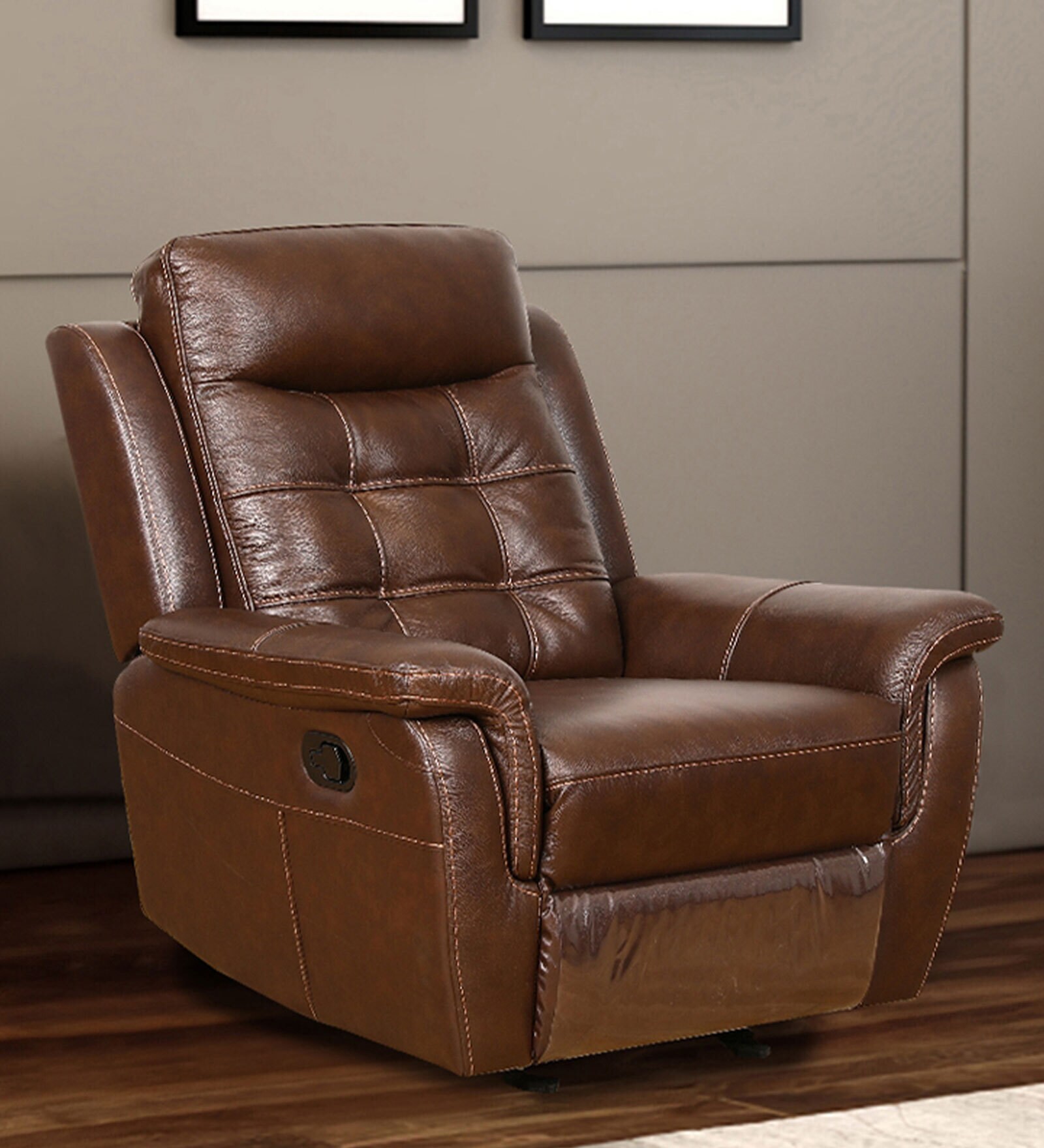 Buy Miami Leather 1 Seater Manual Recliner In Brown Colour at 56 OFF