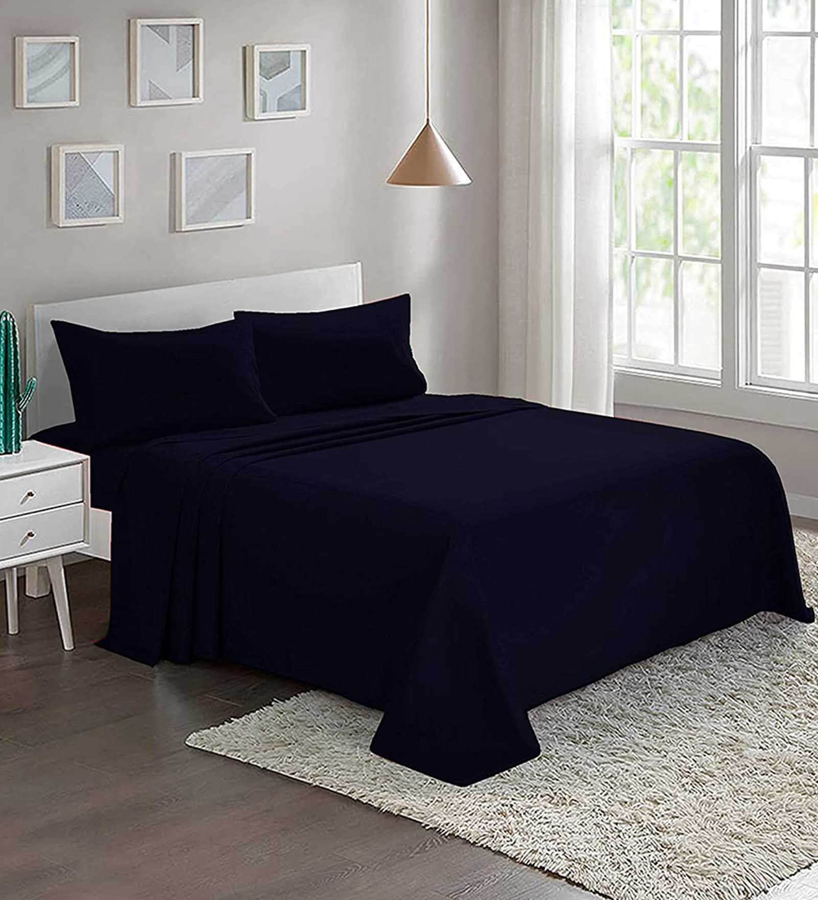 Blue Solid 220 TC Microfiber Queen Sized Bed Sheets with 2 Pillow Covers