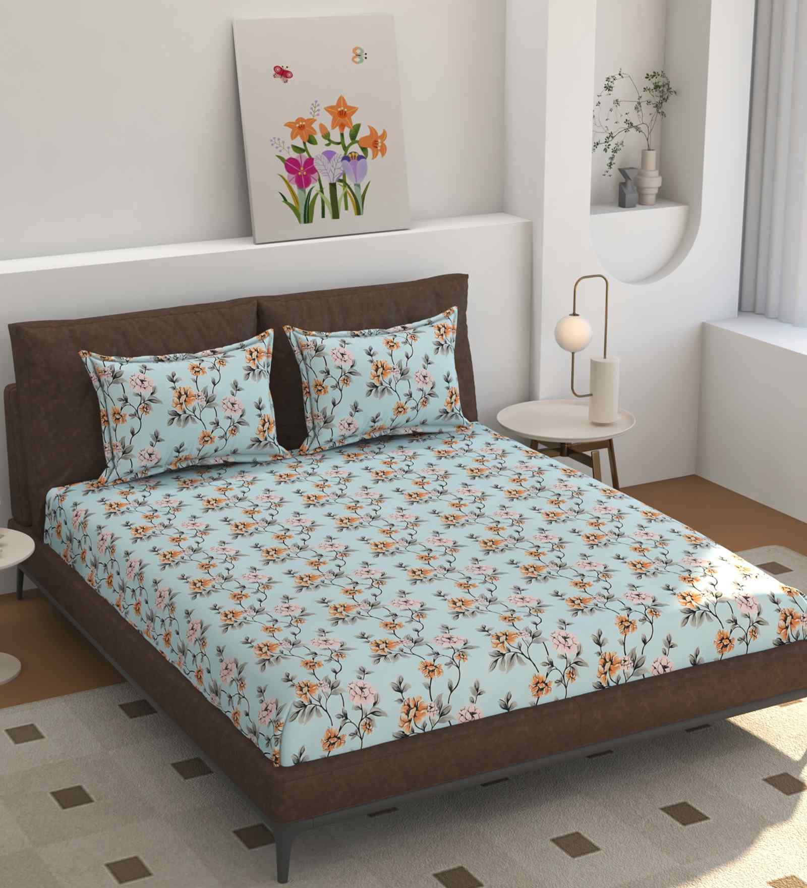 Microfiber Floral Double Bedsheet with 2 Pillow Covers