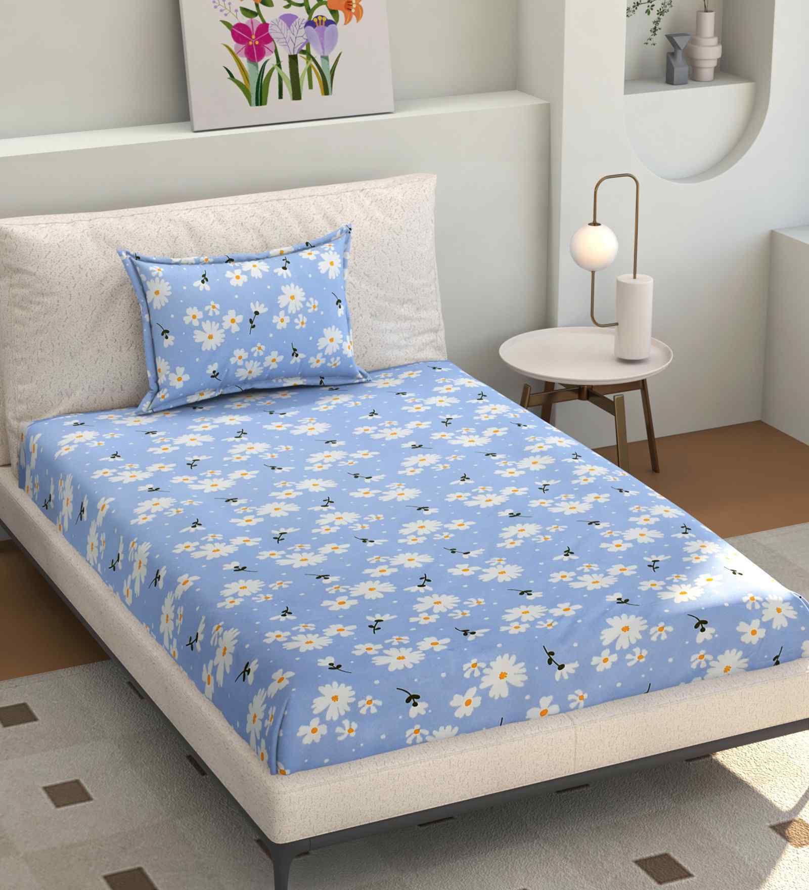 Microfiber Floral Single Bedsheet with 1 Pillow Cover