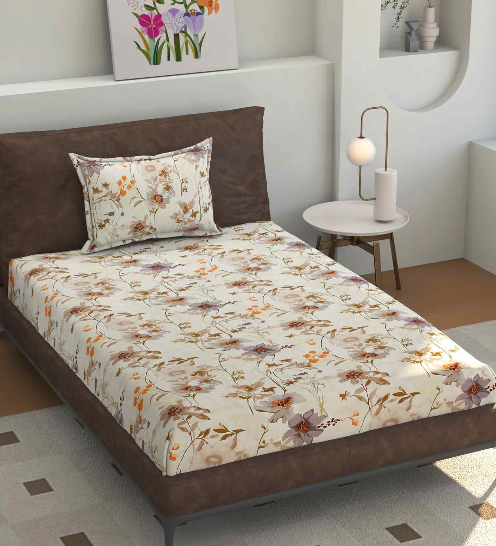 Microfiber Floral Single Bedsheet with 1 Pillow Cover