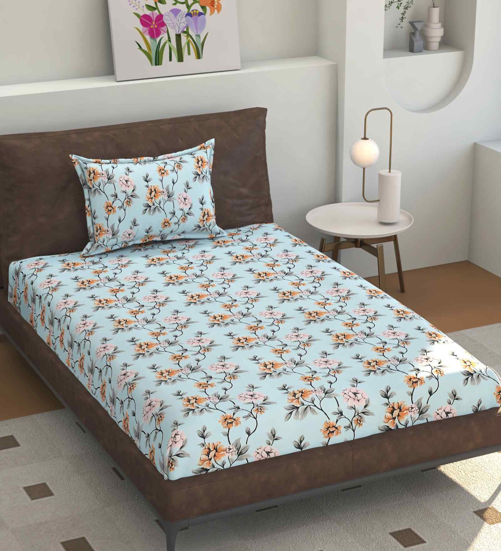 Microfiber Floral Single Bedsheet with 1 Pillow Cover
