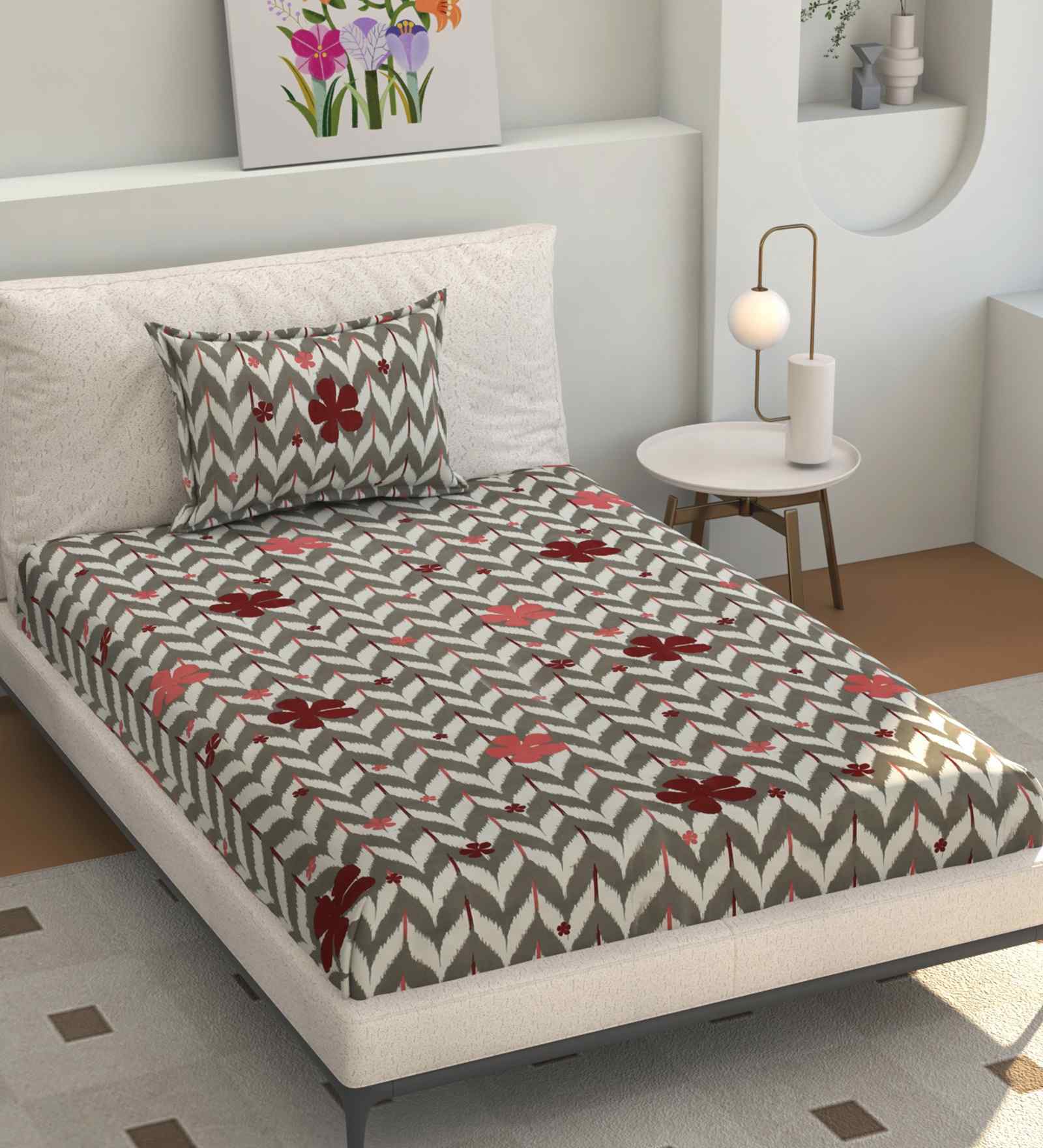 Microfiber Geometric Single Bedsheet with 1 Pillow Cover