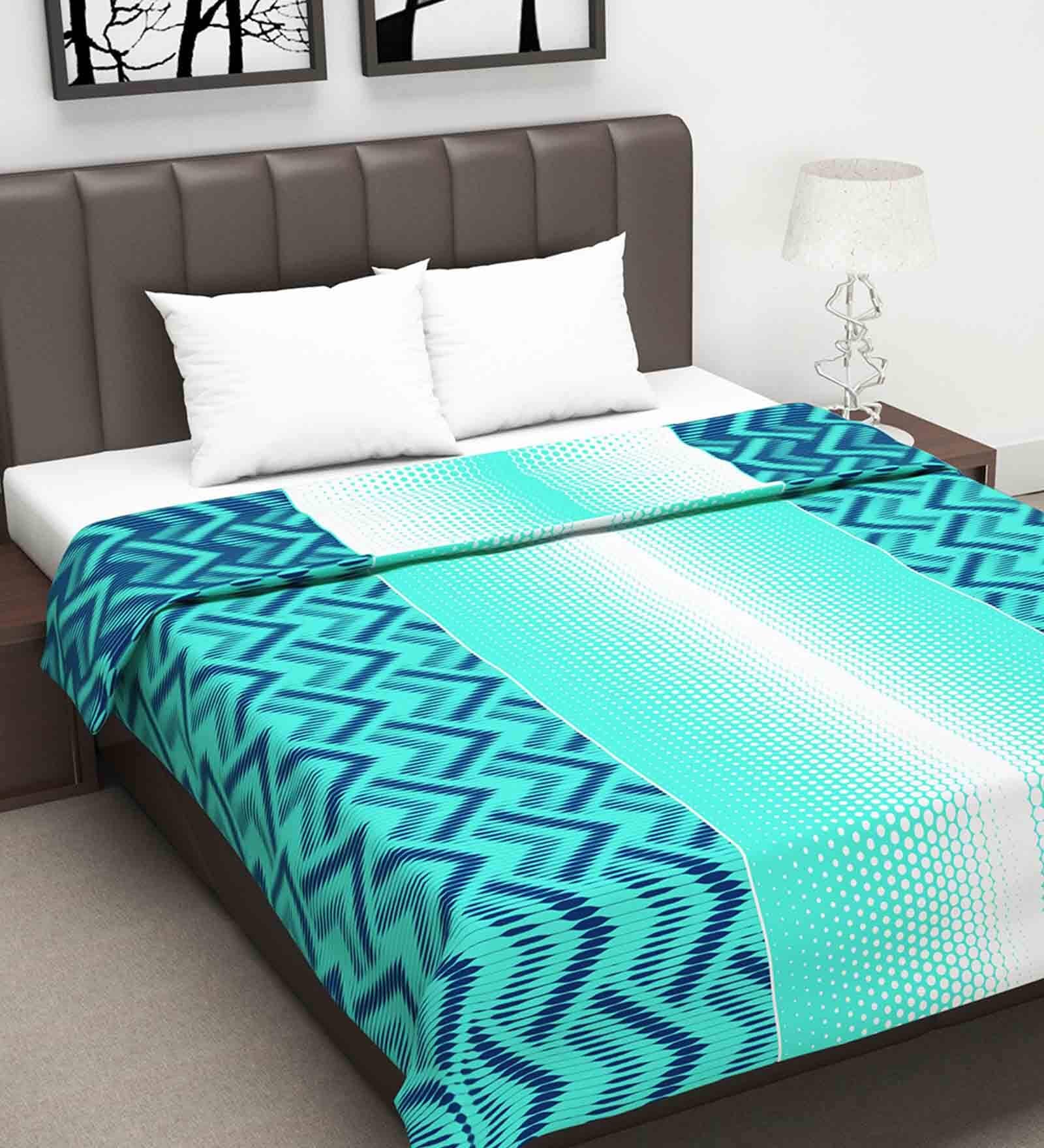 Blue Abstract Polyester 120 GSM Double Bed Reversible Dohar