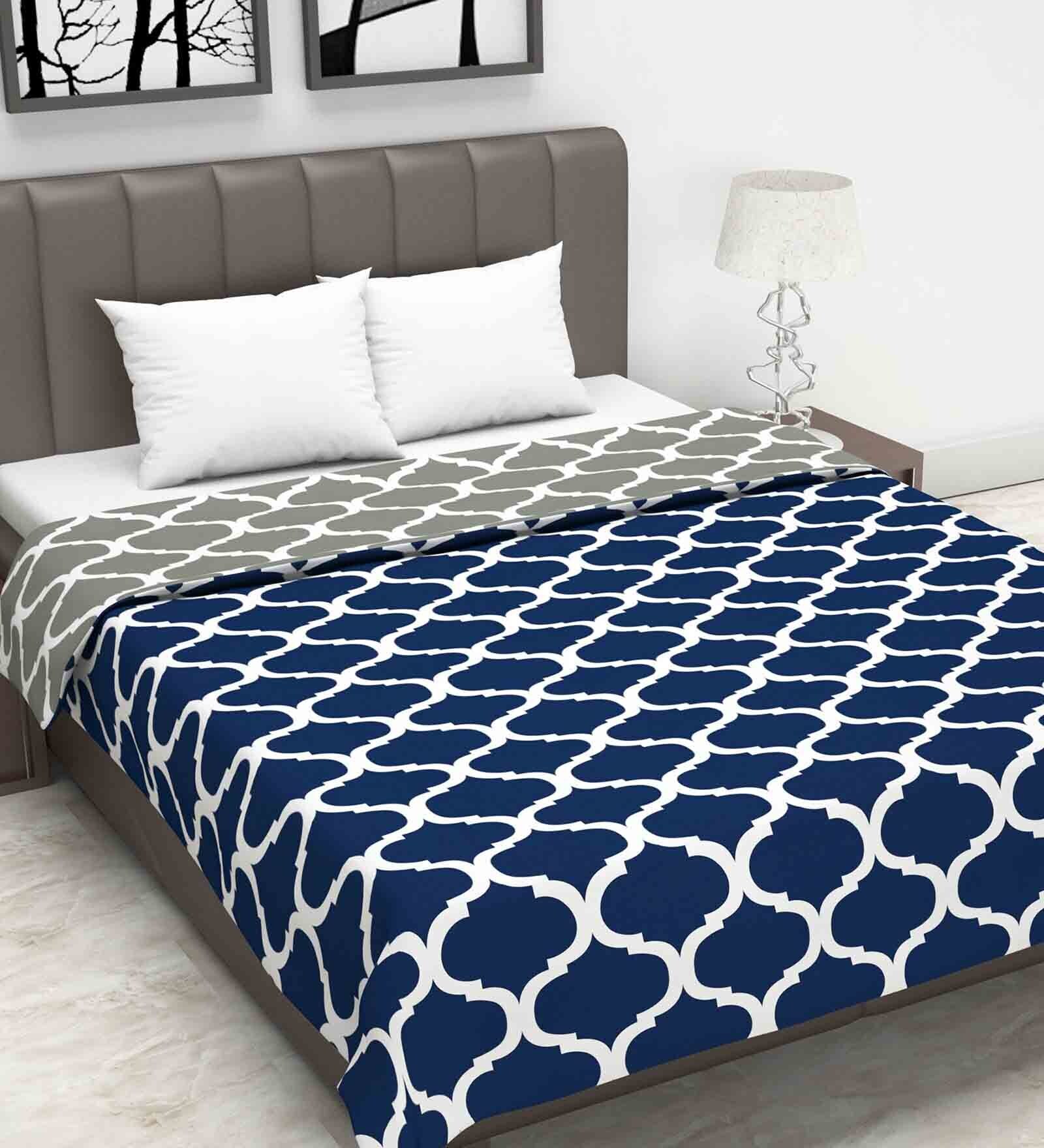 Buy Blue Geometric Polyester 120 GSM Double Bed Dohar by Divine Casa at