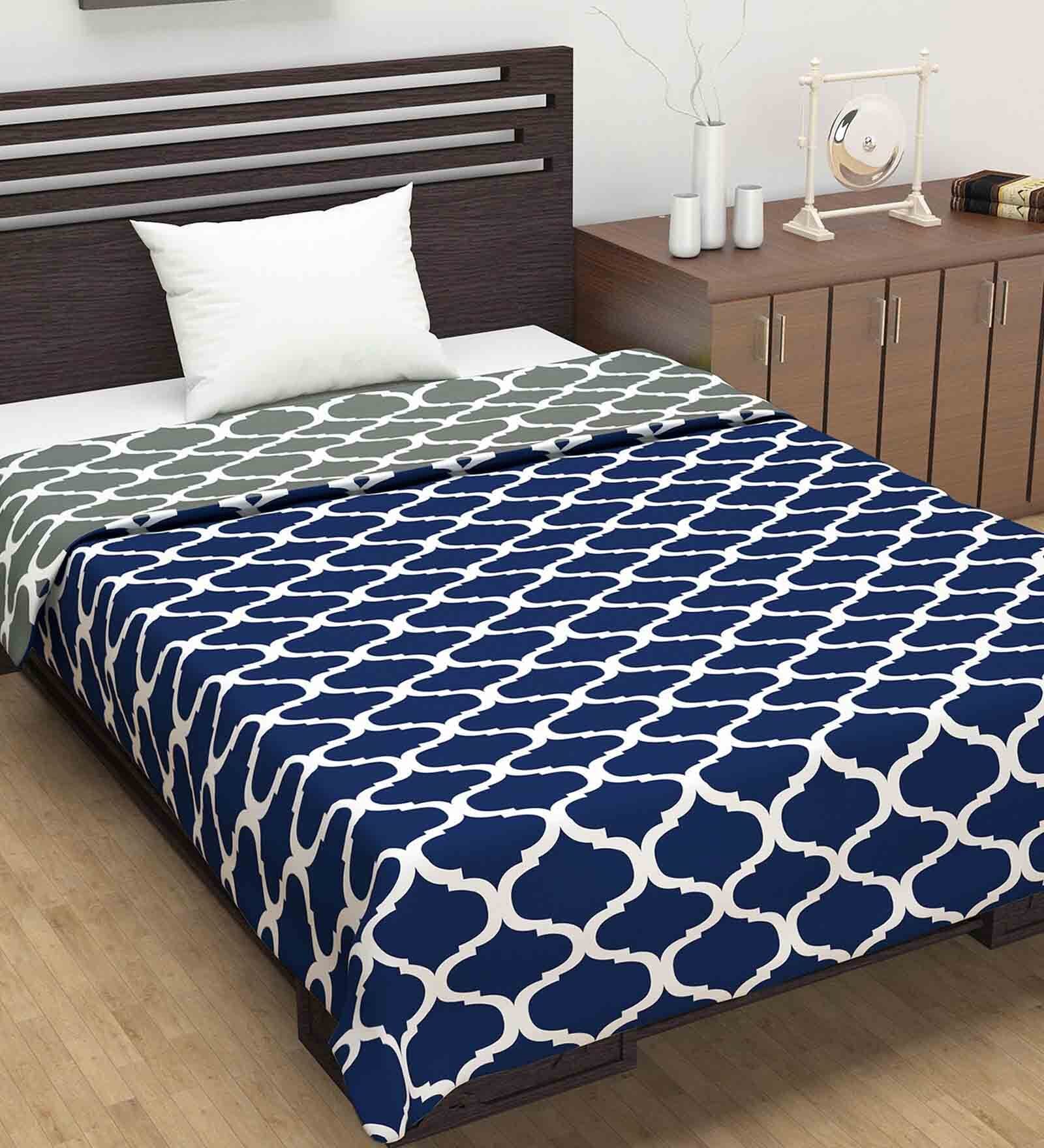 Blue Abstract Polyester 120 GSM Single Bed Reversible Dohar