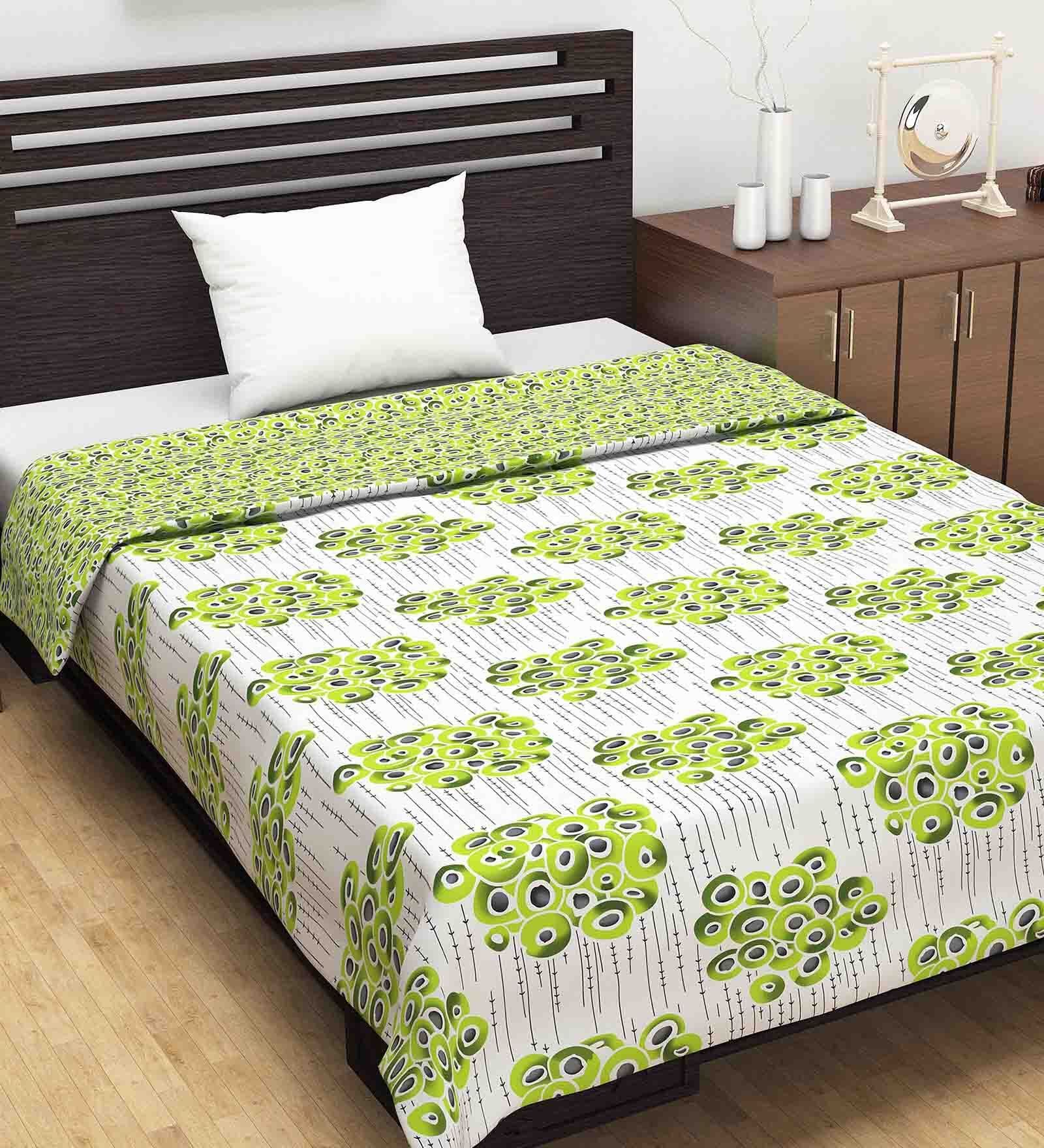 Green Floral Polyester 120 GSM Single Bed Reversible Dohar