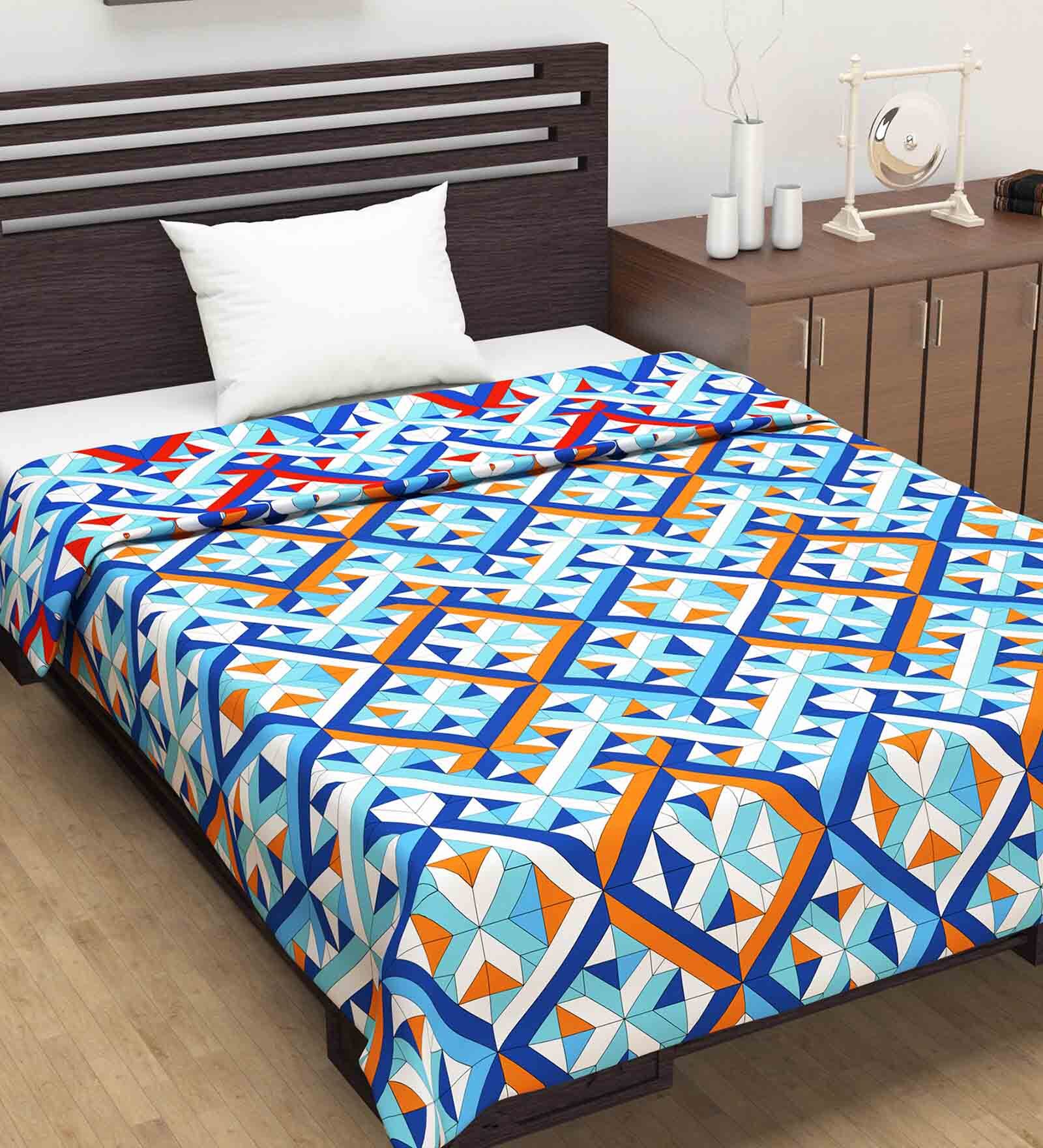 Blue Geometric Polyester 120 GSM Single Bed Dohar