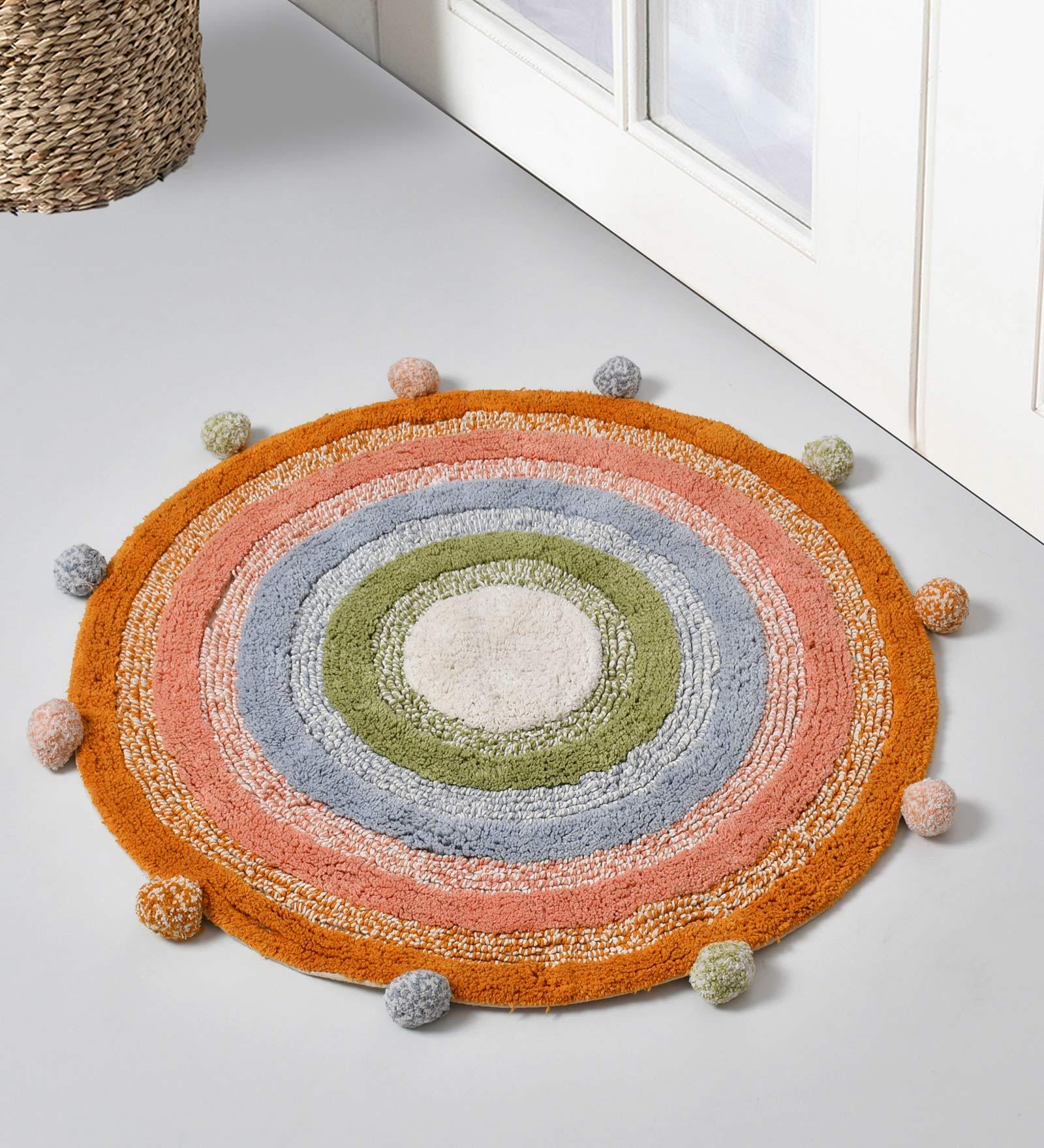 Orange Geometric Microfibre 24x24 Inches Super Soft Bath Mat