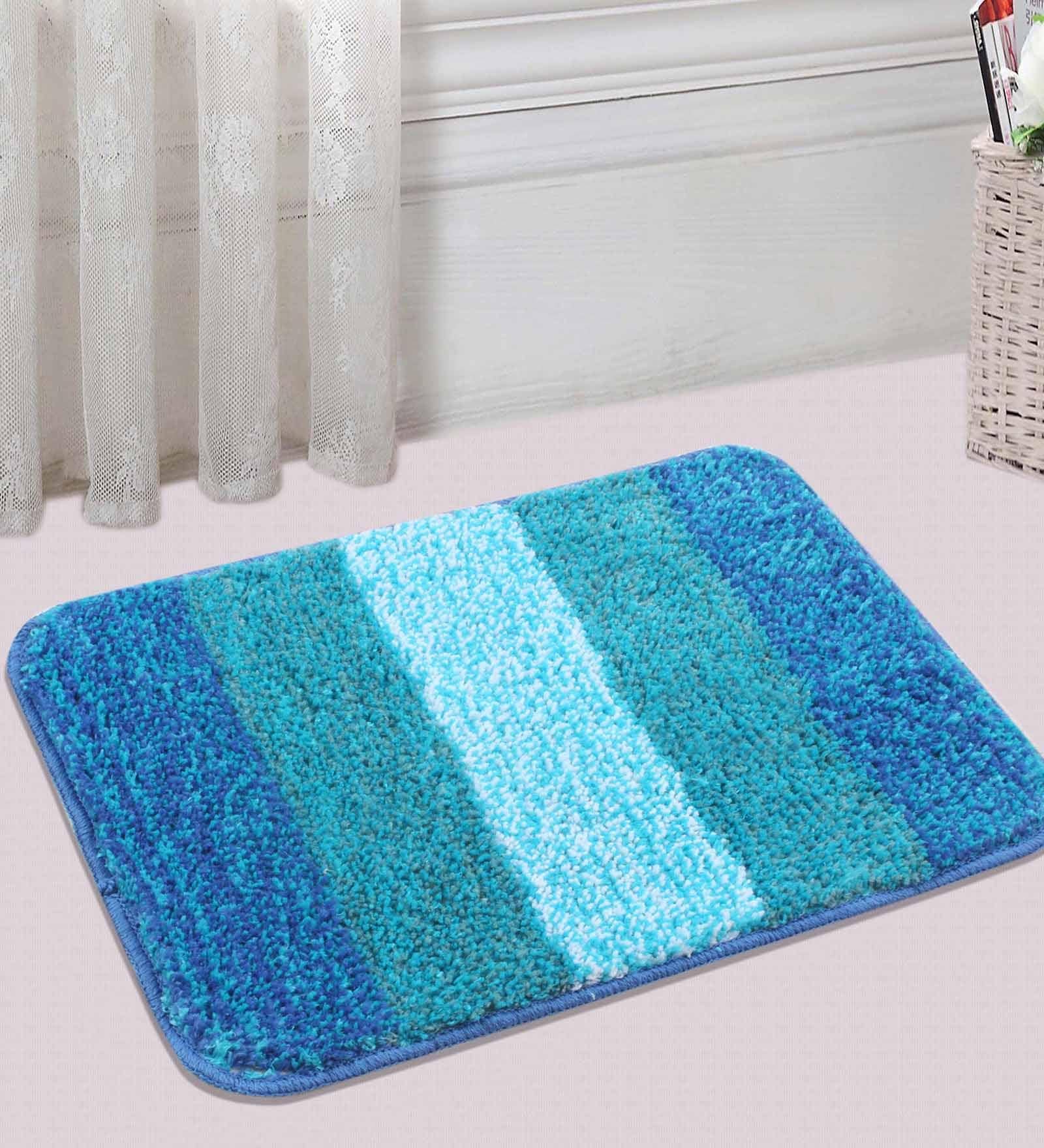 Multicolor Geometric Microfibre 20x14 Inches AntiSkid Bath Mats (Set of 2)