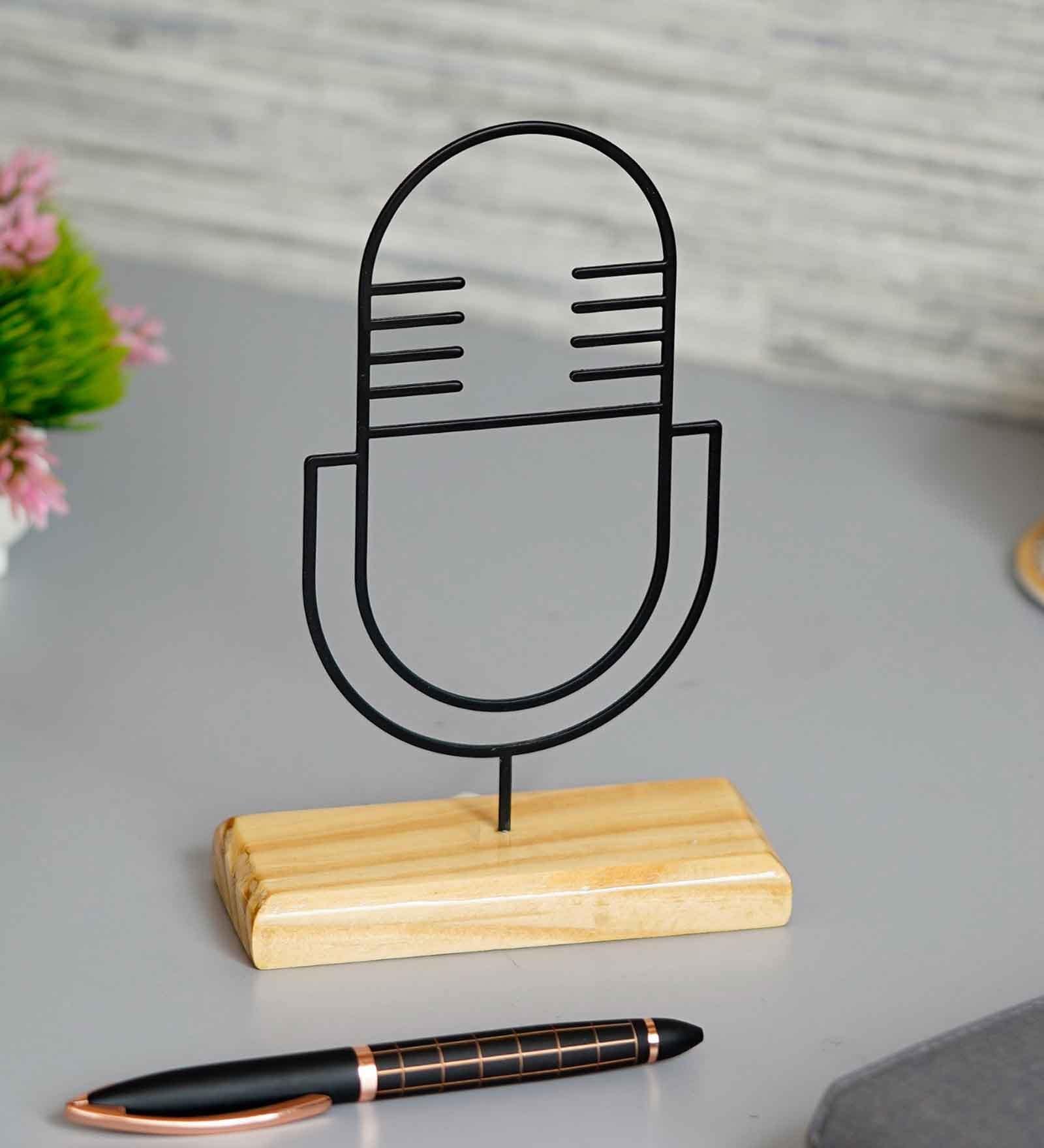 Microphone Iron & Wood Figurine