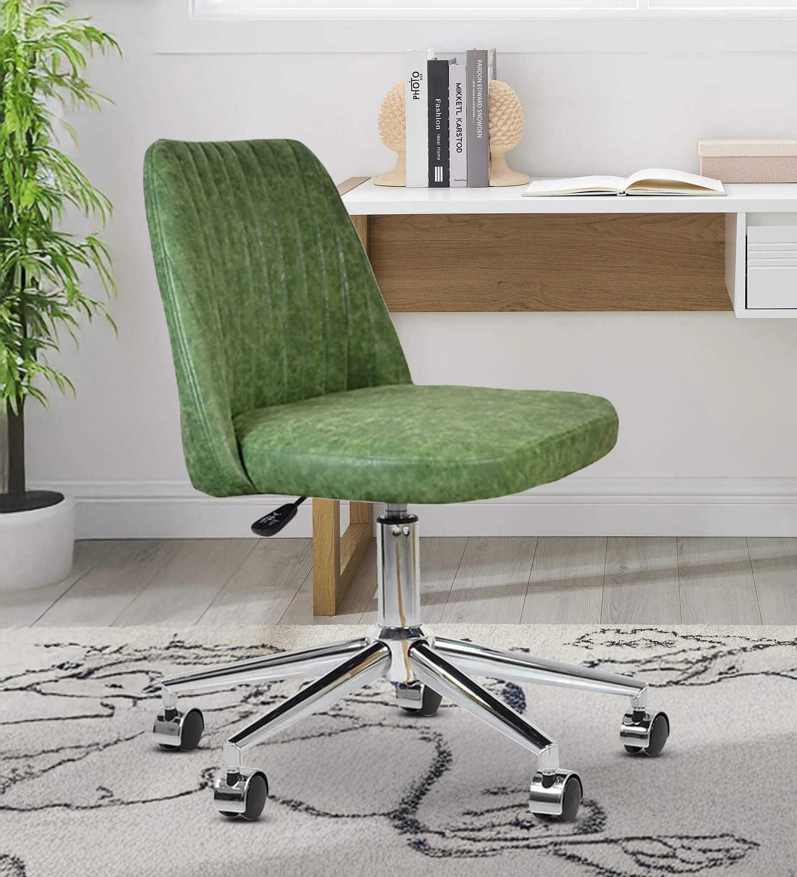 Micros Leatherette Guest Chair In Green Colour