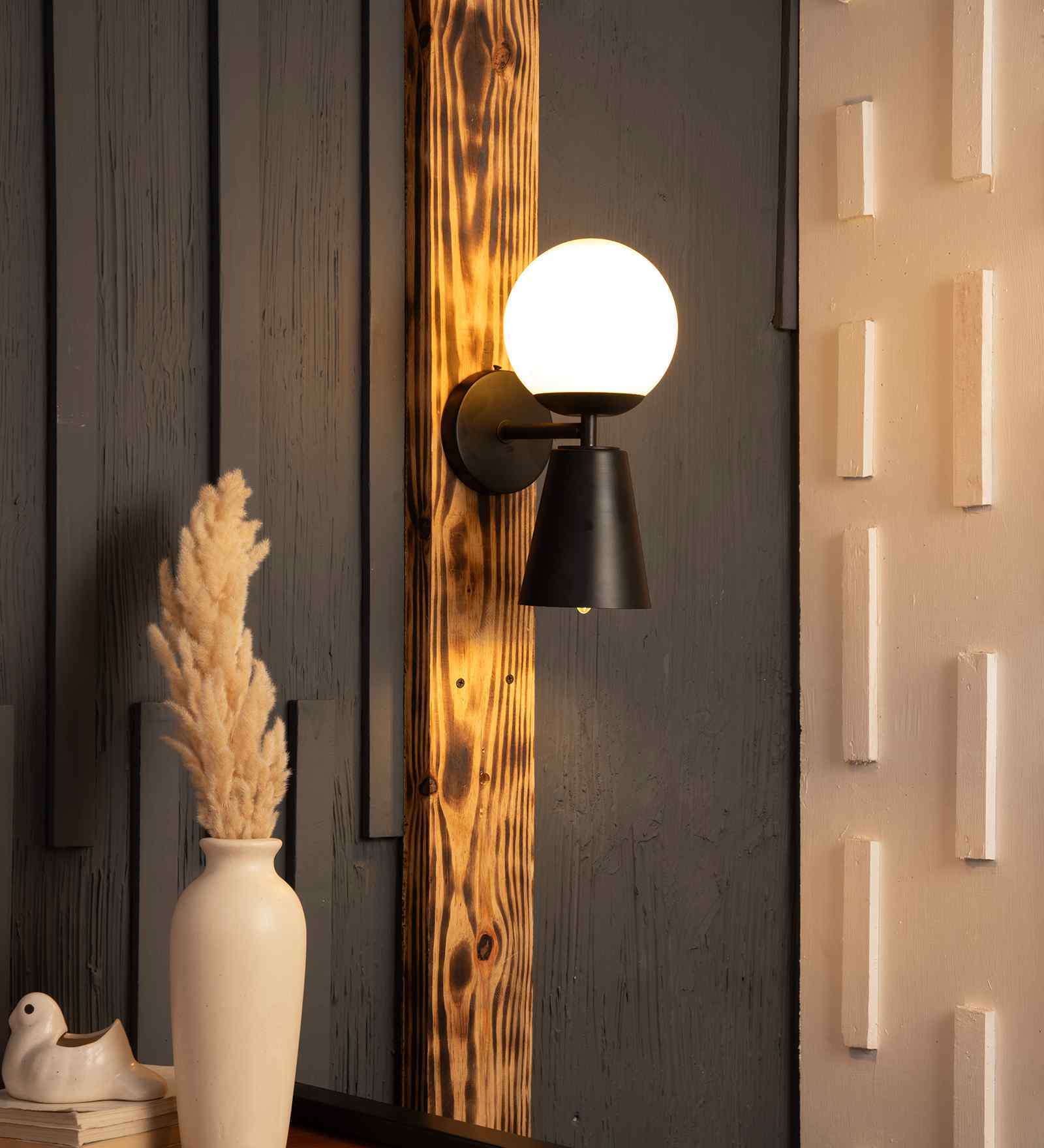 Mid Century Globe Black Wall Light