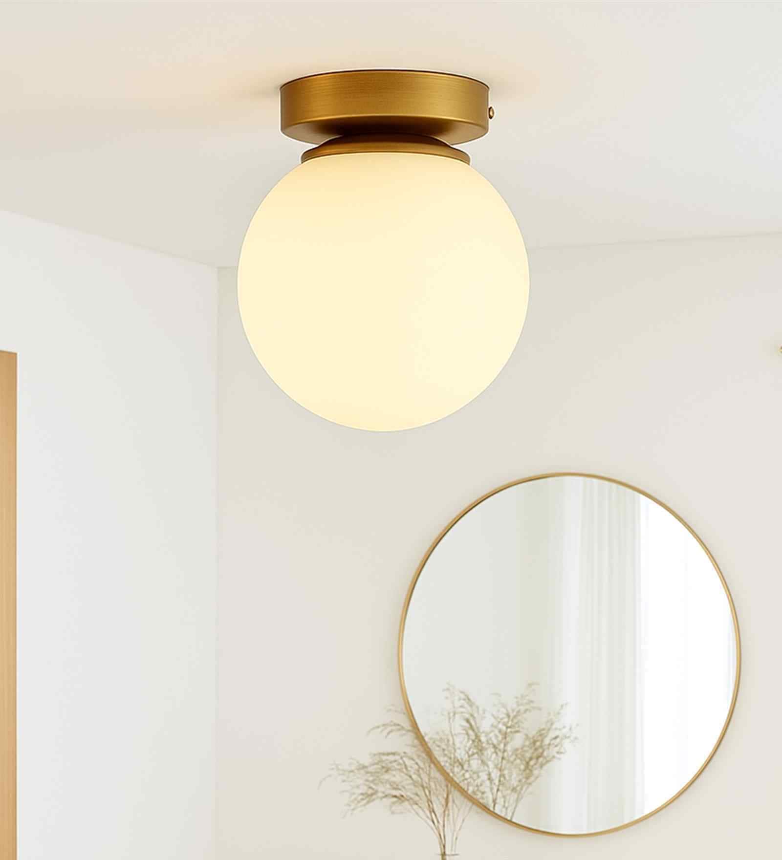 Mid Century Modern Bubble Flush Mount Ceiling Lighting Fixture, Gold Flush Mount Lamp, White 6" Glass Globe Shade Mid Century Modern Bubble Flush Mount Ceiling Lighting Fixture, Gold Flush Mount Lamp, White 6" Glass Globe Shade