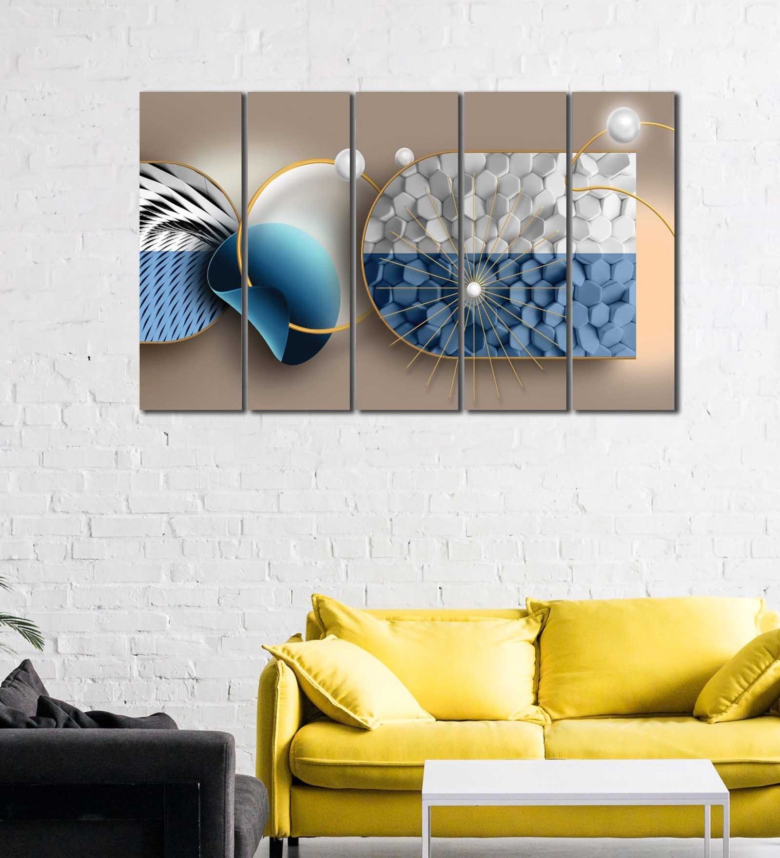 Mid Century Modern MDF Art Panel Set of 5