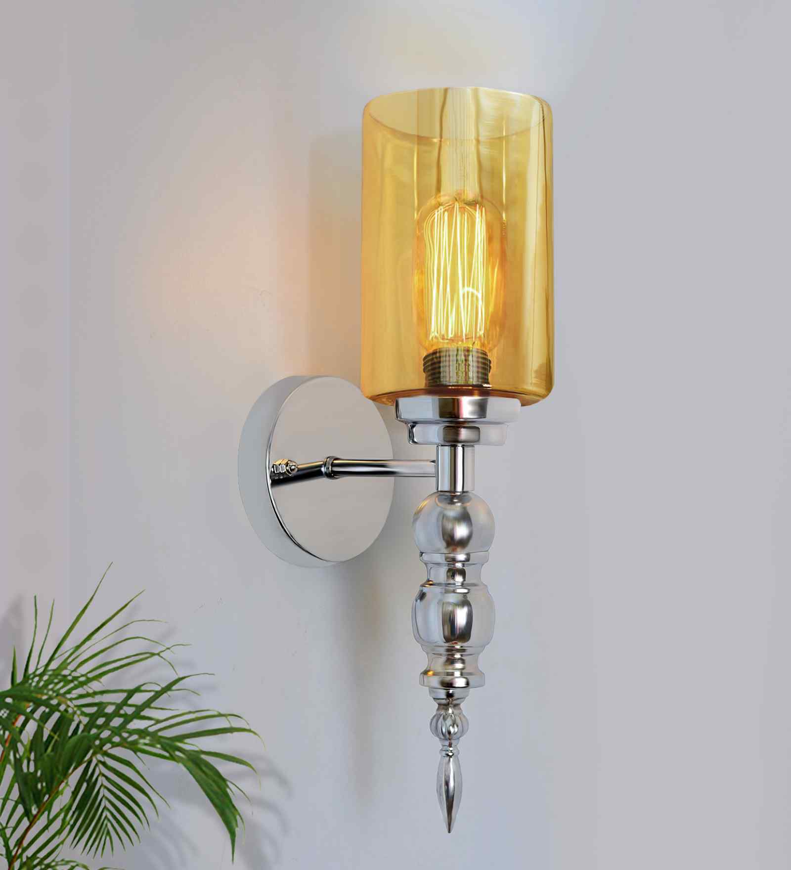 Mid-Century Modern and Glass Wall Light, Amber Glass