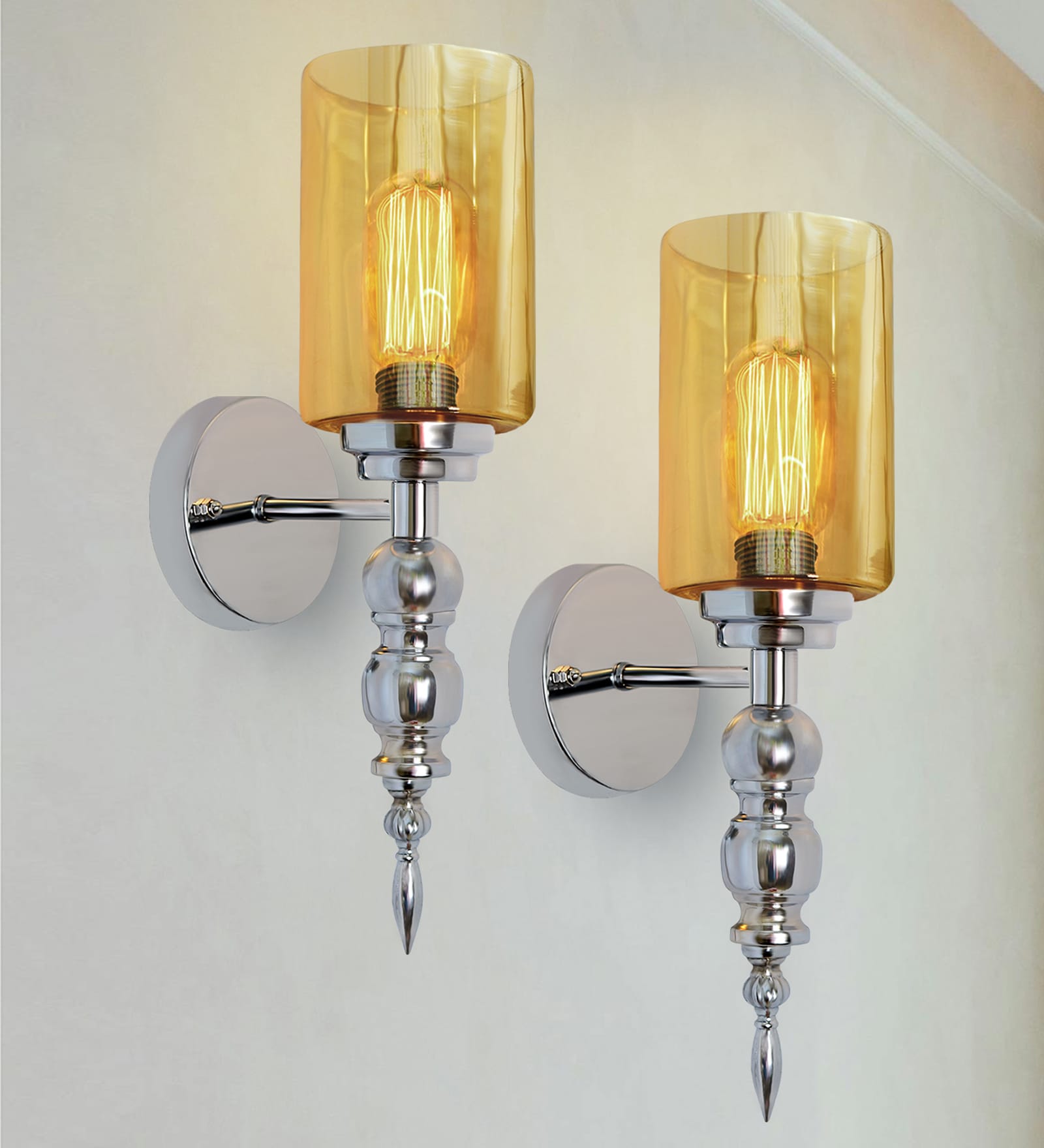 Mid-Century Modern and Glass Wall Light, Amber Glass