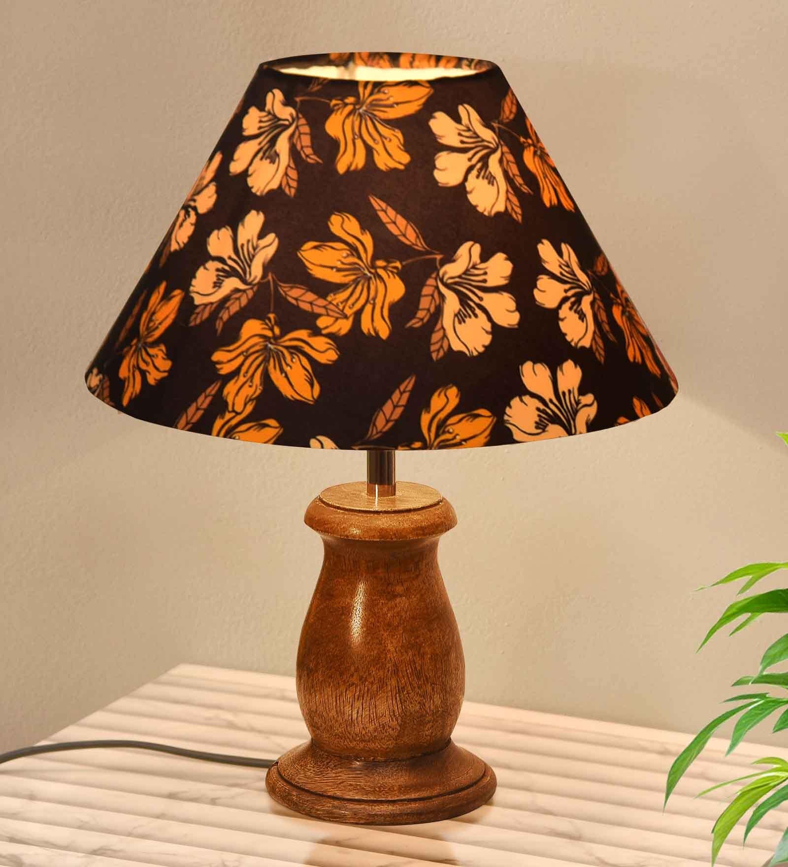 Mid Century Single Table Lamp with Walnut Finish and Iris Cone Shade