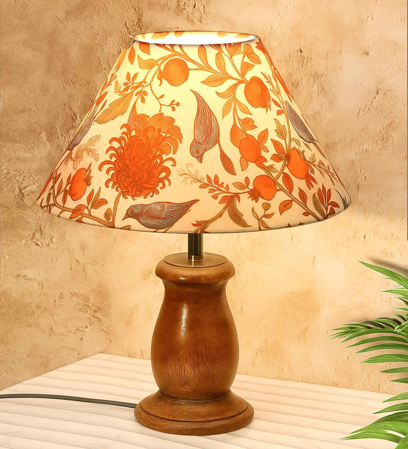 Mid Century Single Table Lamp with Walnut Finish and Birds Cone Shade