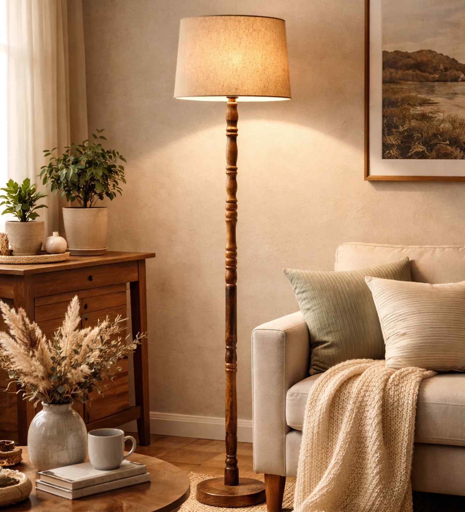Mid Century Solid Wood Antique Floor Lamp