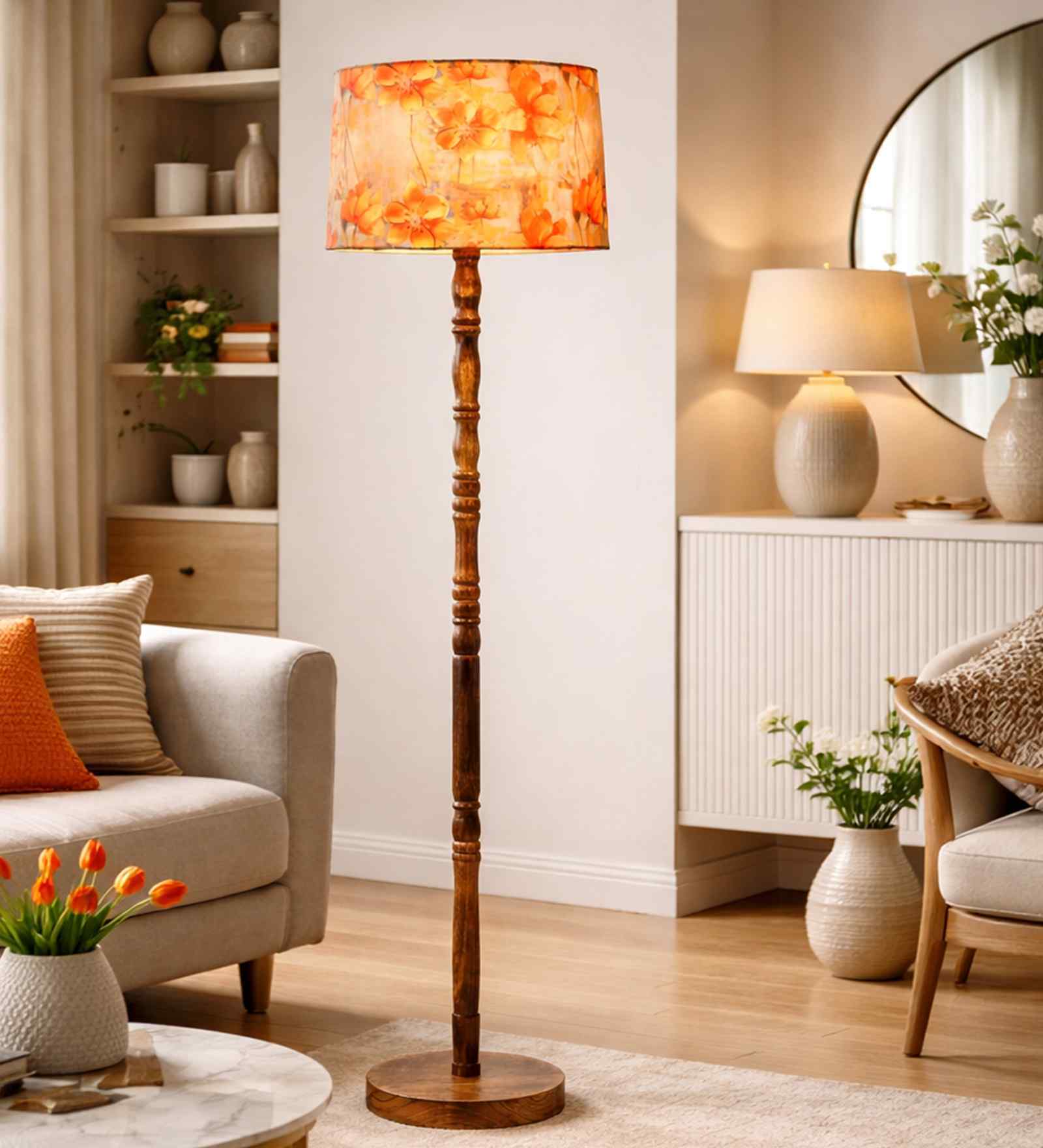 Mid Century Solid Wood Antique Floor Lamp
