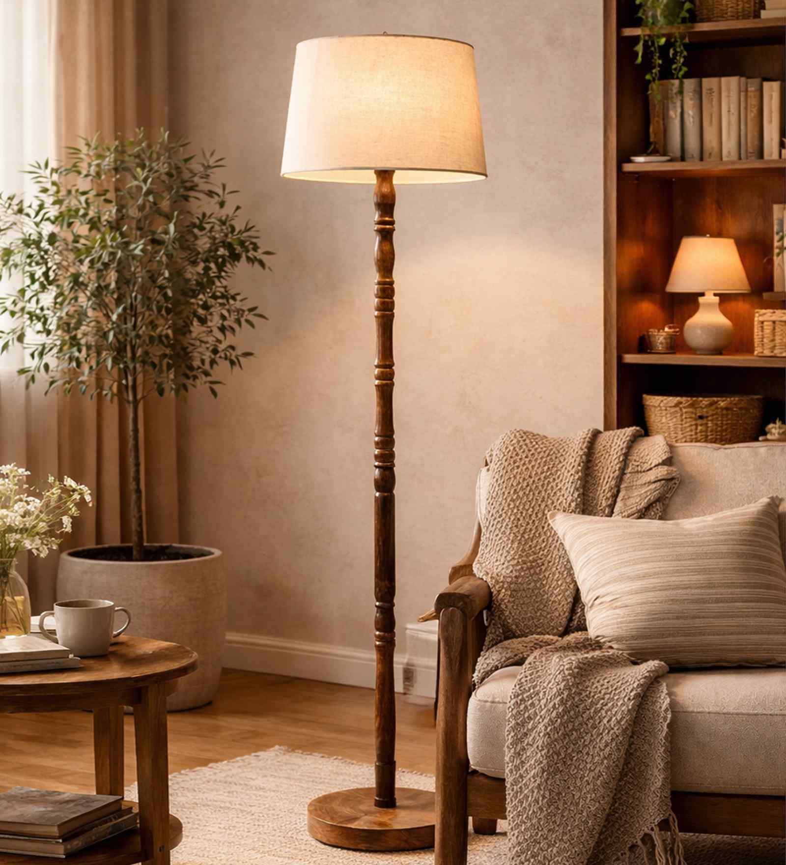 Mid Century Solid Wood Antique Floor Lamp