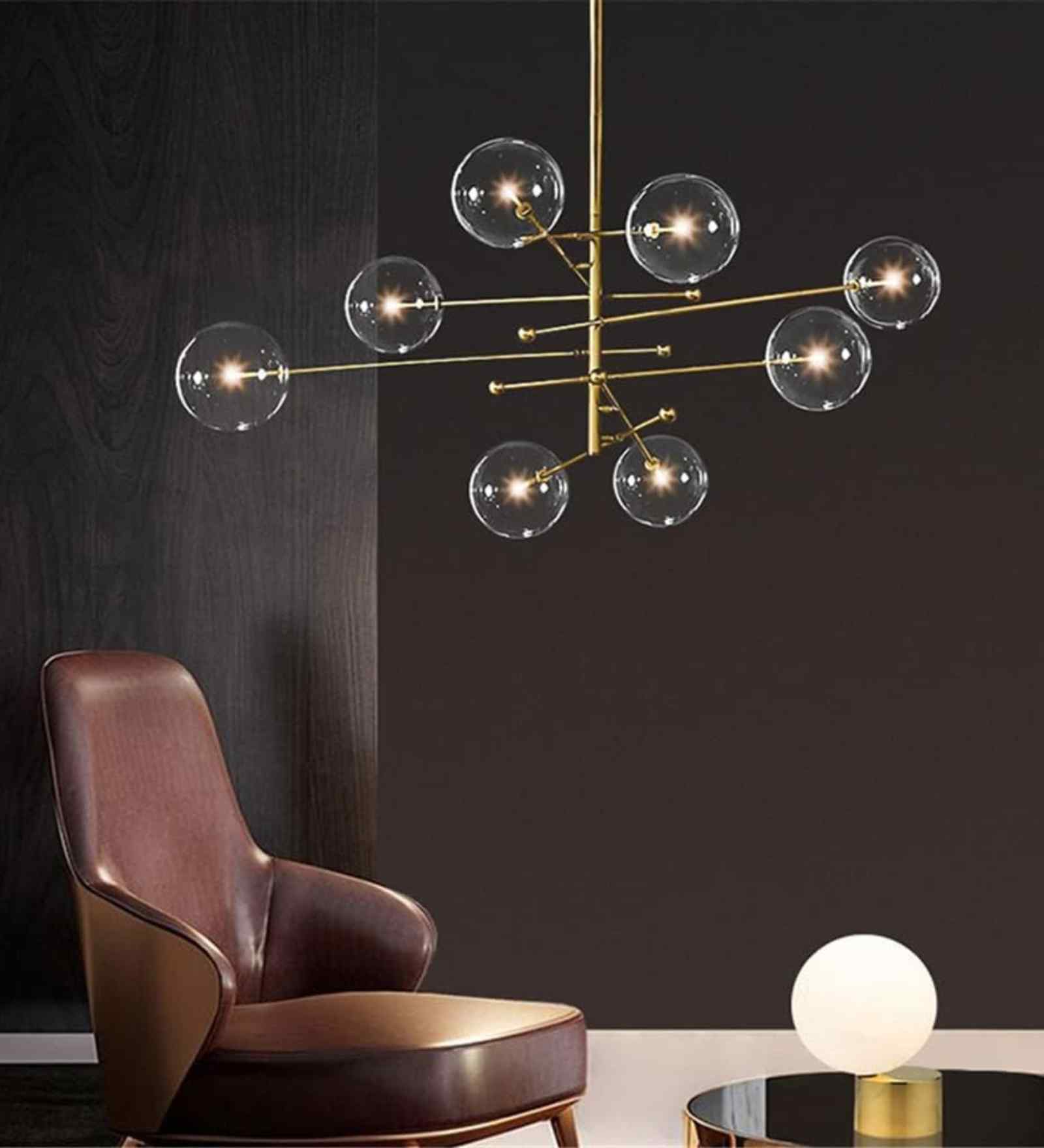 Mid-Century Sputnik Chandelier   8-Light Globe Design in Gold Finish