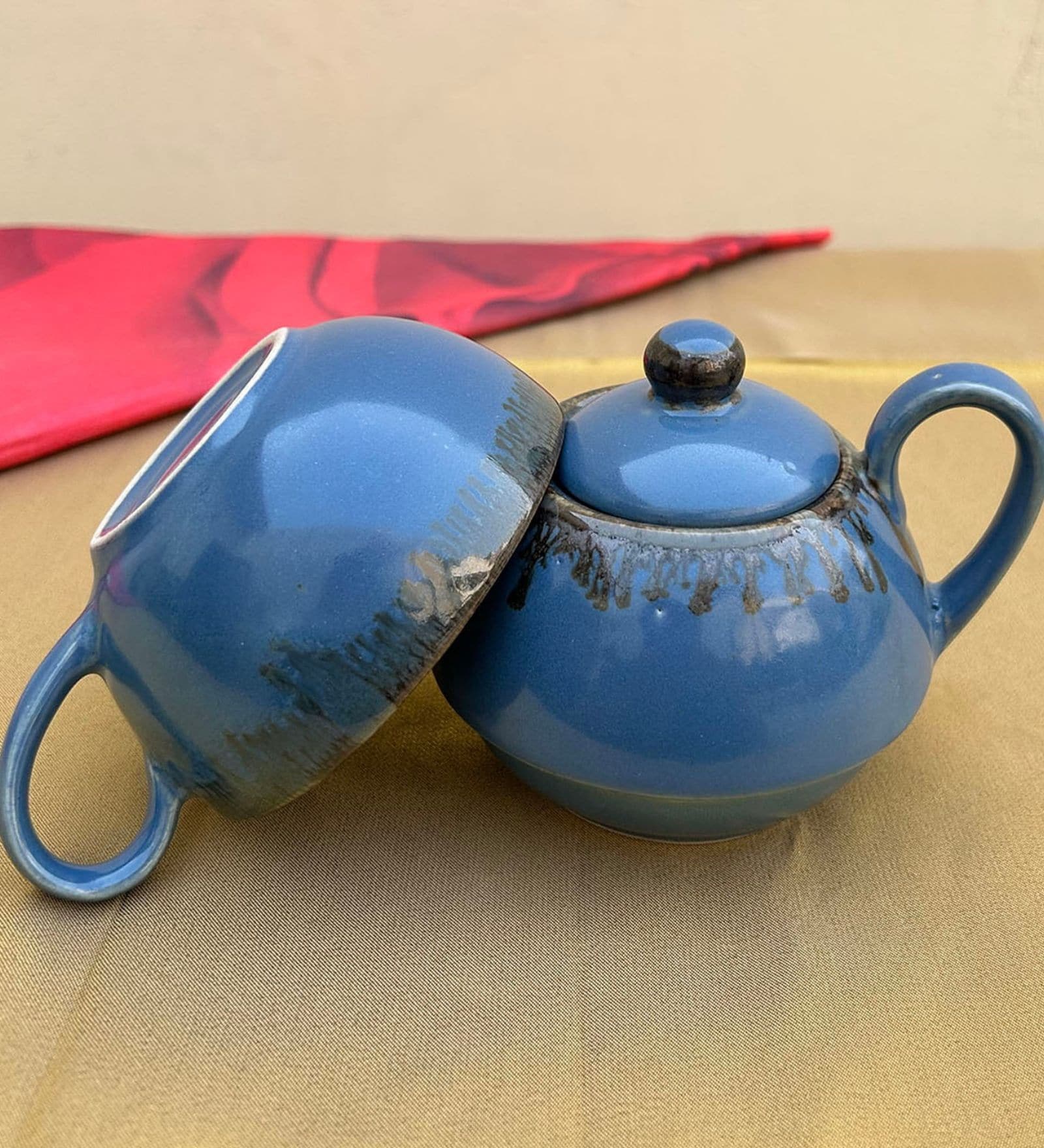 Midnight Blue Ceramic  Tea Pot With Cup