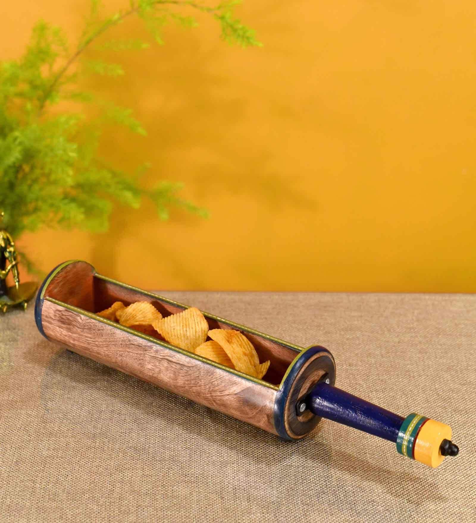 Midnight  Blue and Natural  Metal and Wood  Serving Tray