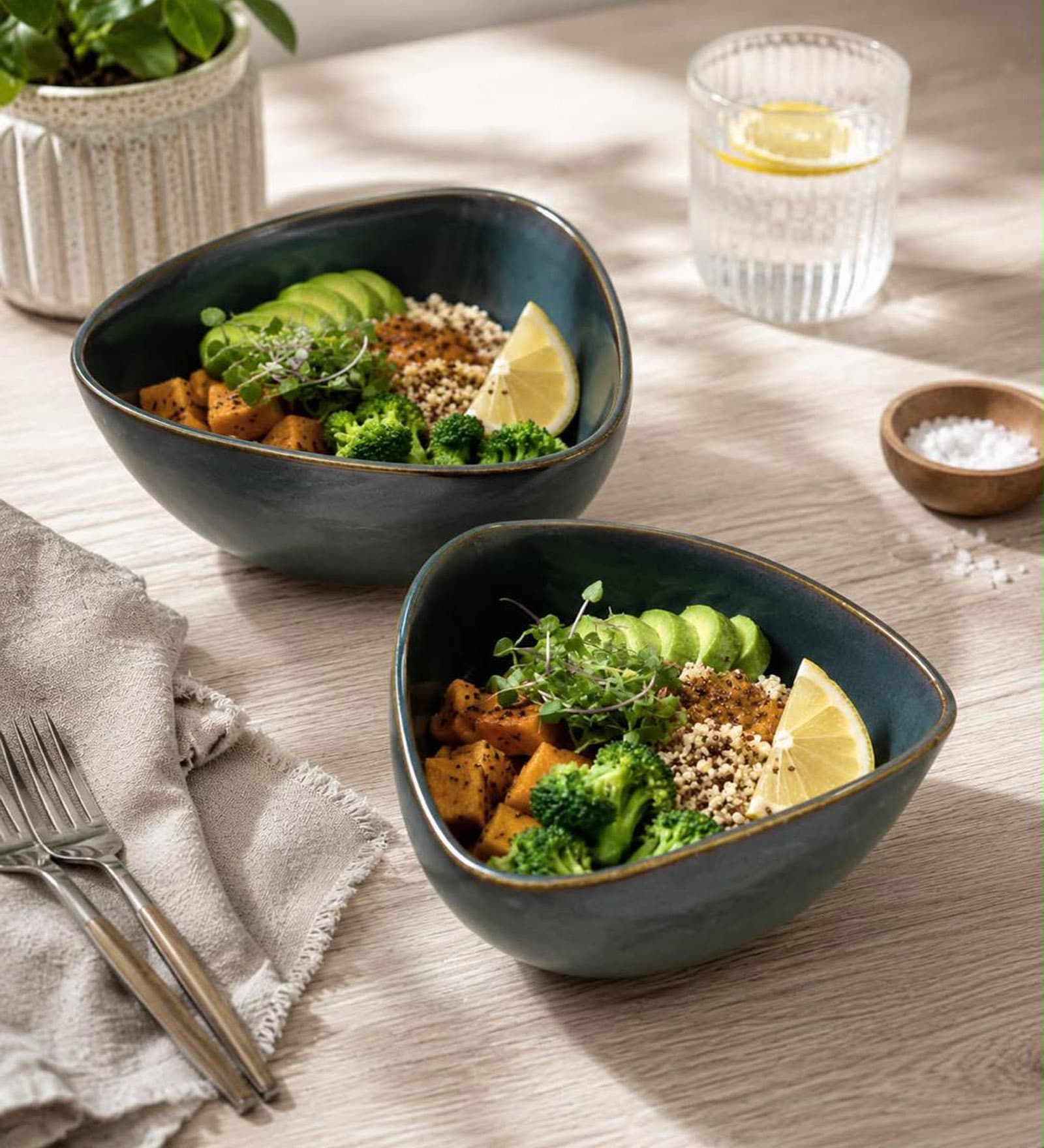 Midnight Blue Triangle Ceramic Serving Bowls, 500 Ml (Set Of 2)