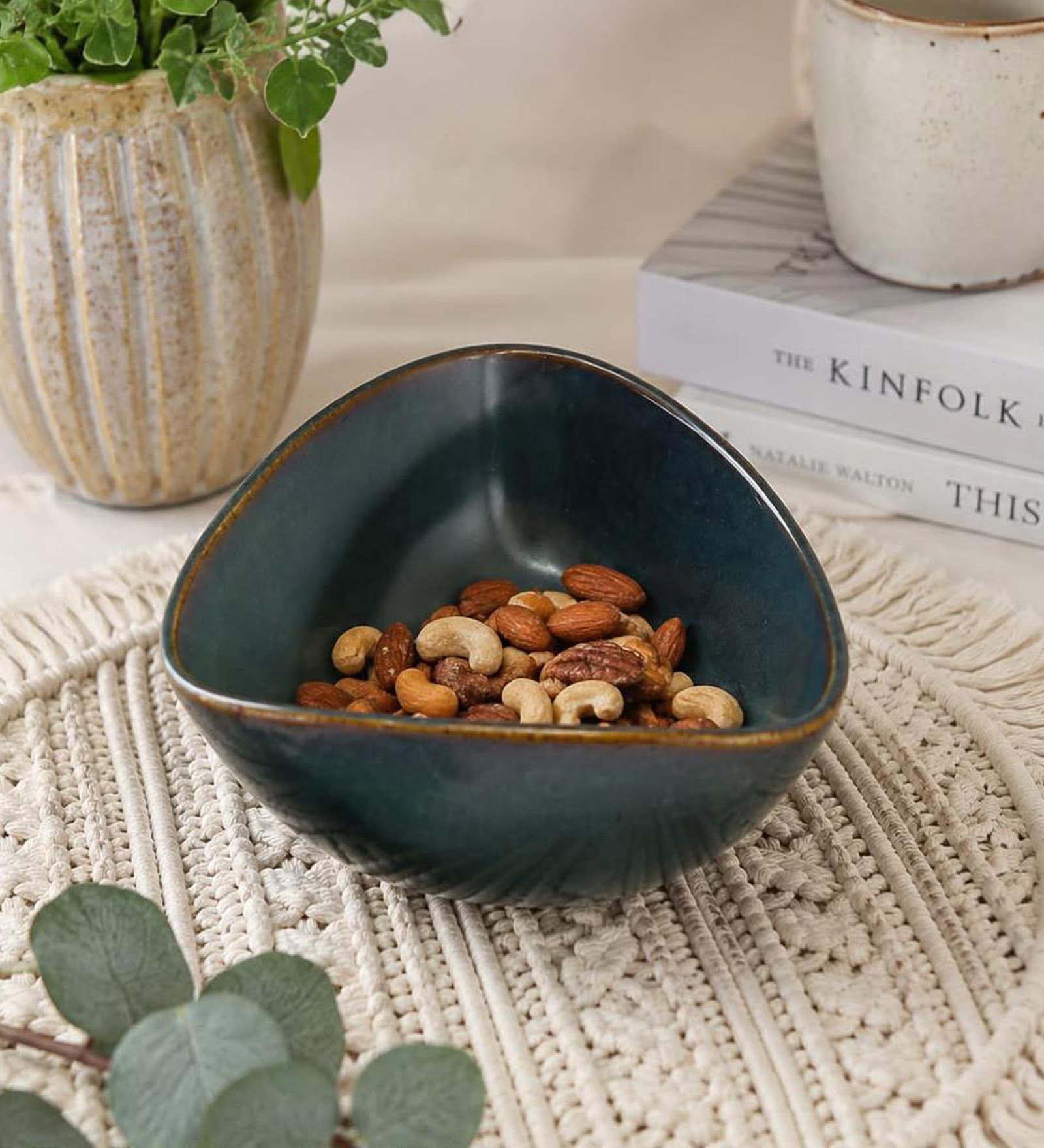 Midnight Blue Triangle Ceramic Serving Bowl, 500 Ml