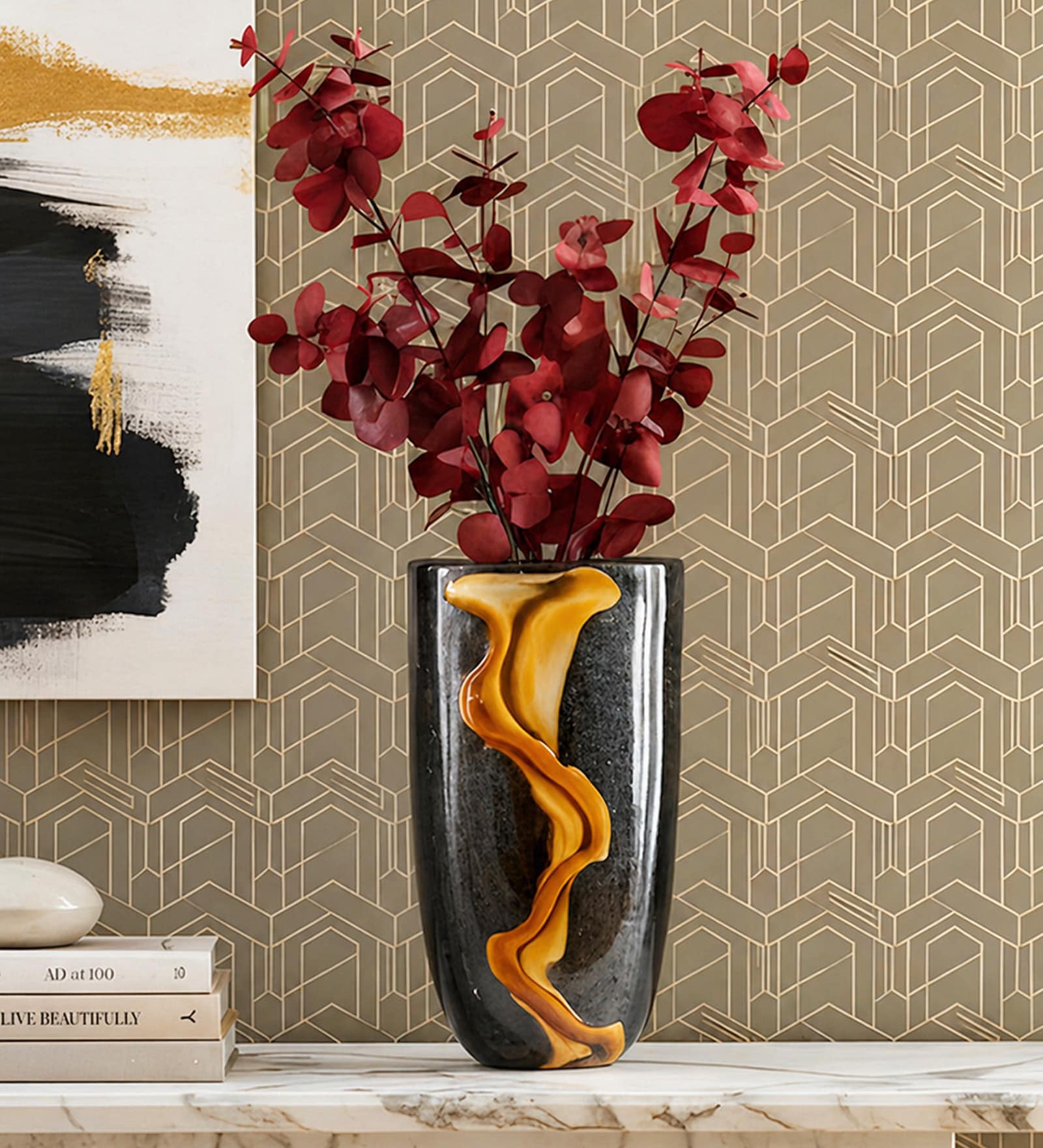 Midnight Crest Glass Vase