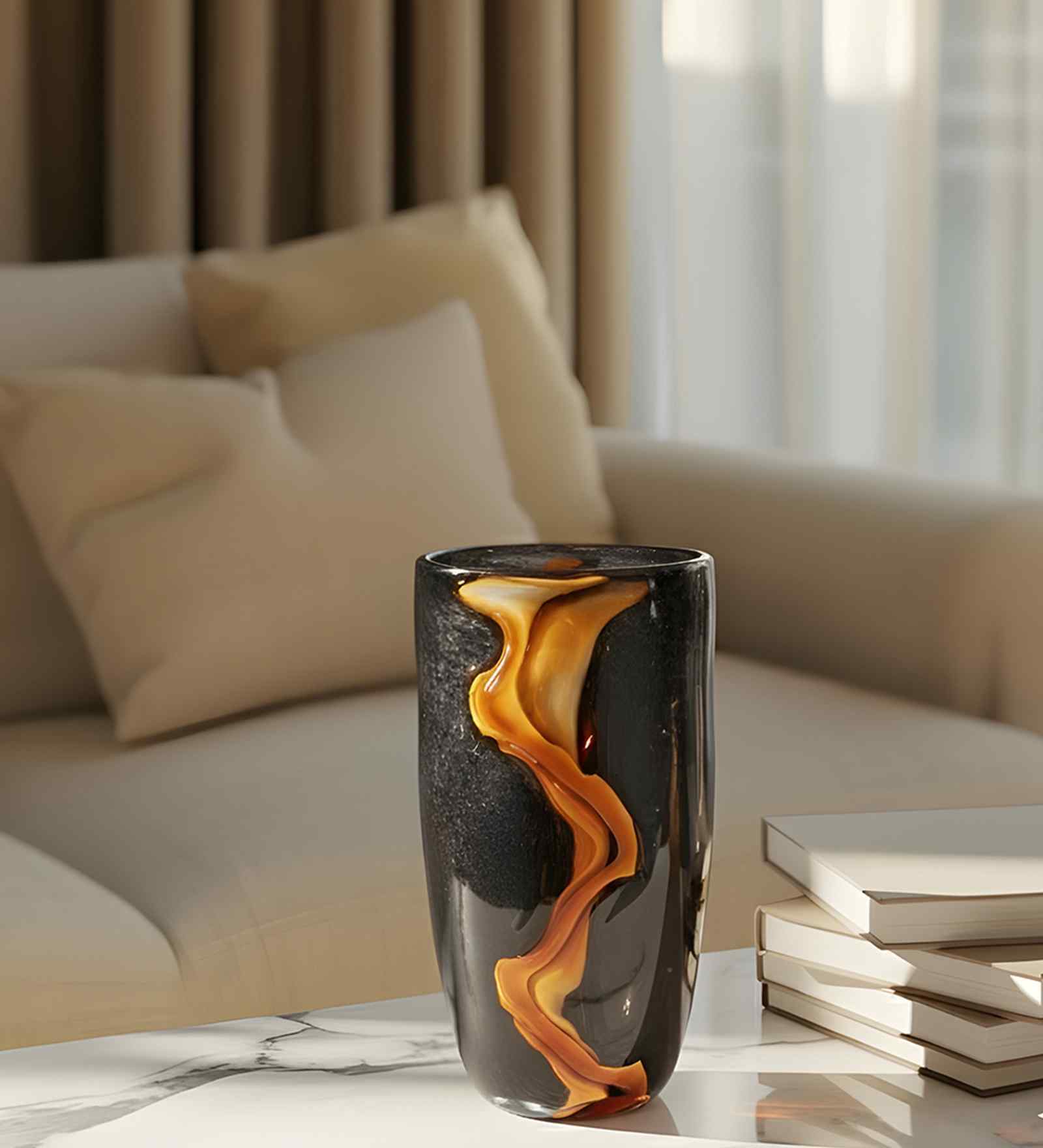 Midnight Crest Glass Vase