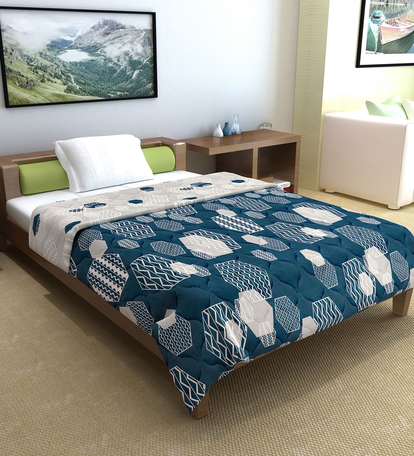 Midnight Grey Microfiber Geometric 120 Gsm Single Comforter