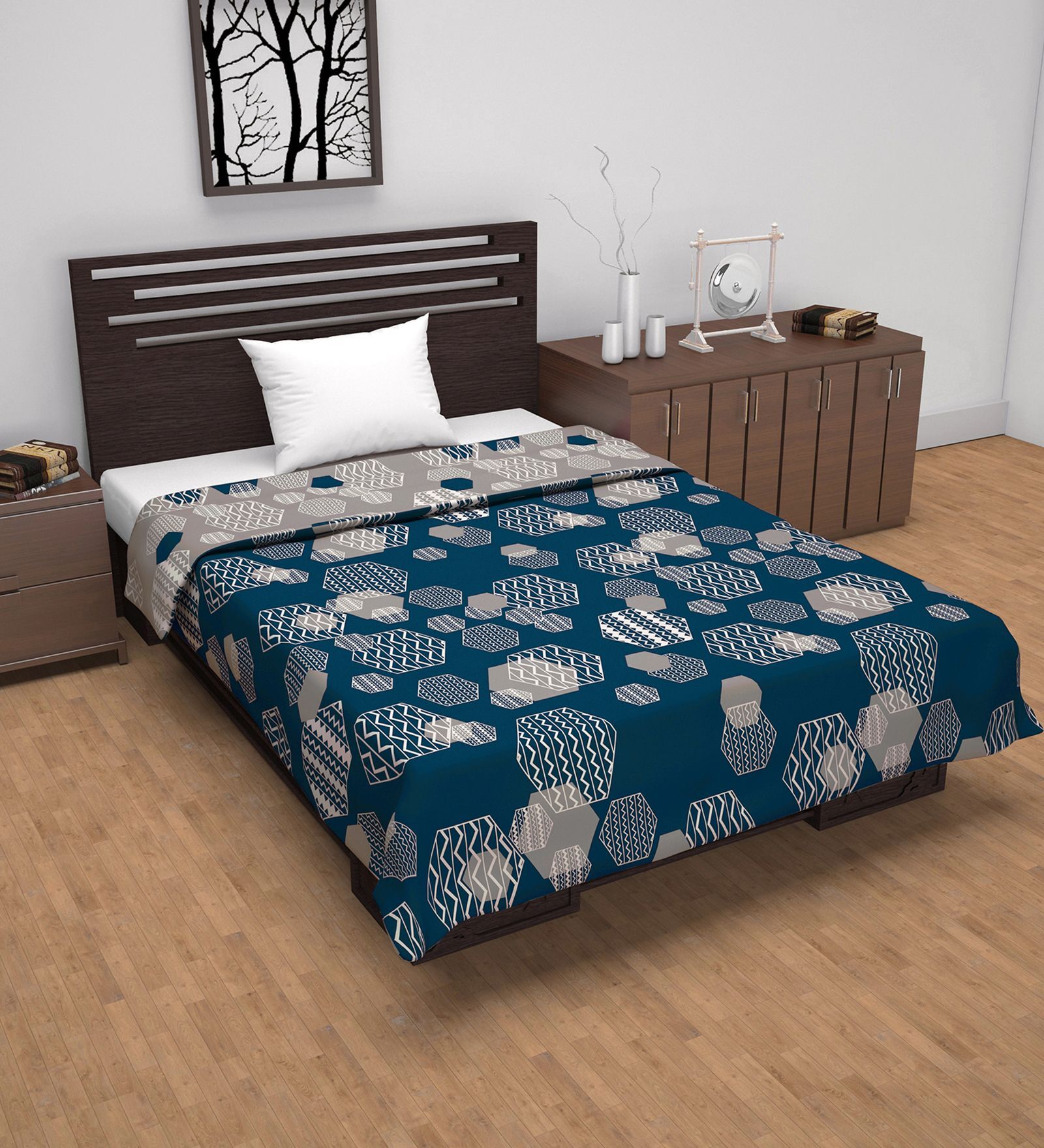 Midnight Grey Microfiber Geometric 120 Gsm Single Dohar