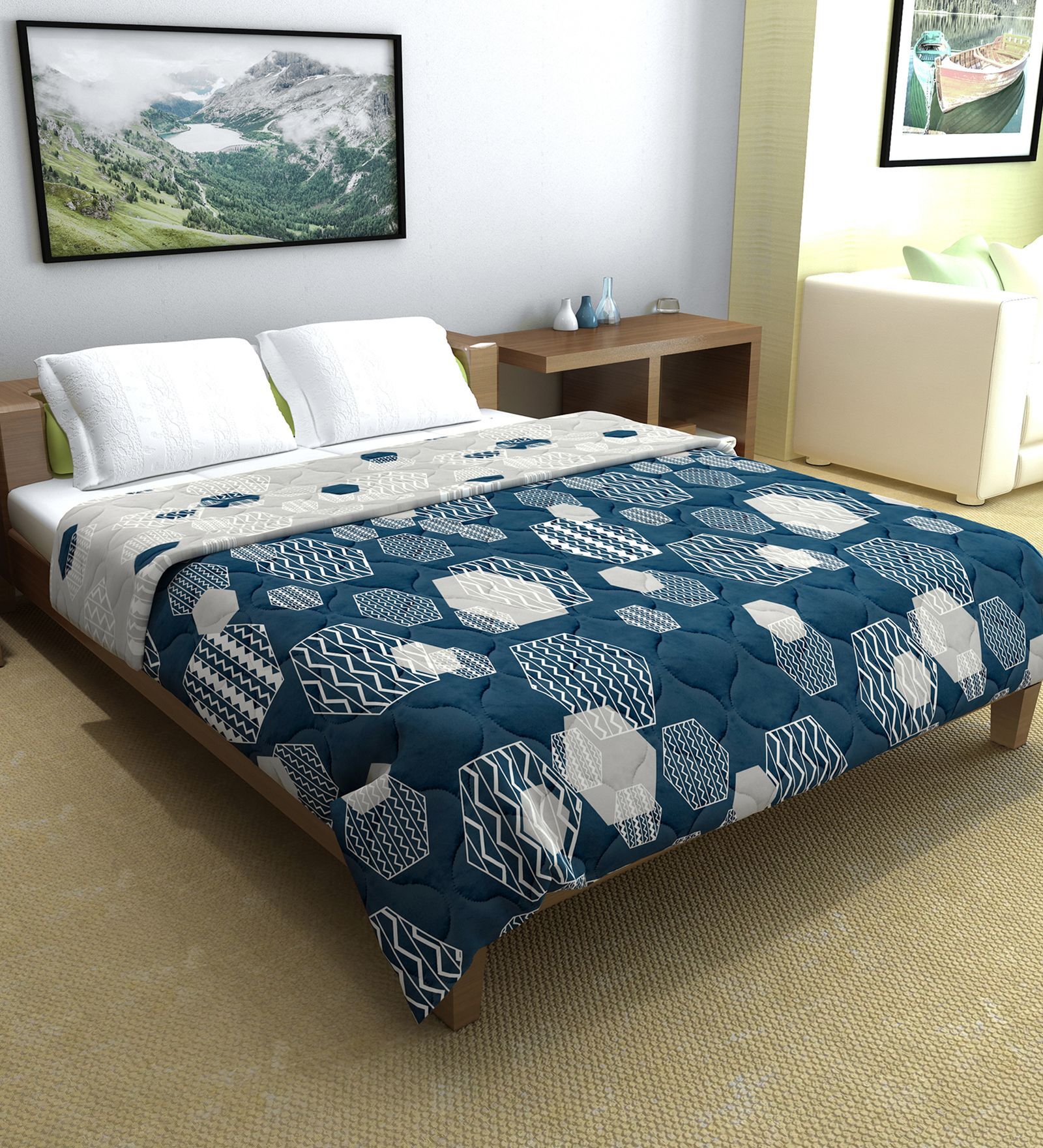 Midnight Grey Microfiber Geometric 150 Gsm Double Comforter