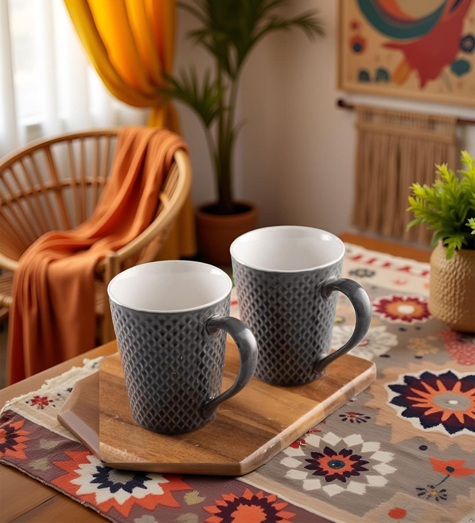 Midnight Mosaic Coffee Mug Set of 2 (275 ML Each) Microwave Safe Coffee Mugs