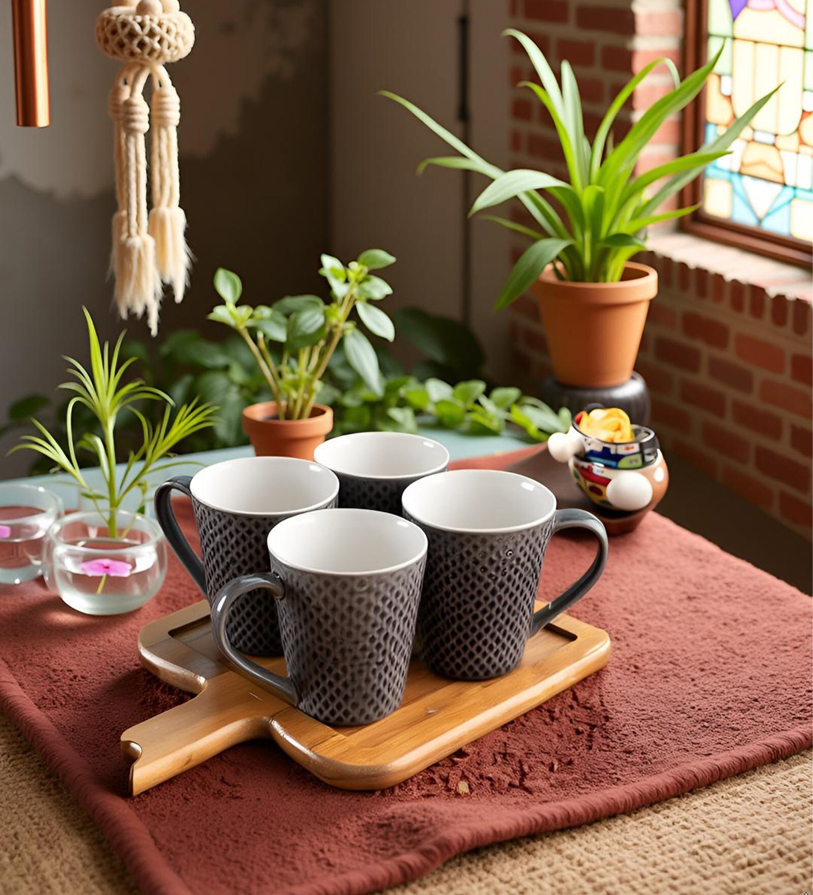 Midnight Mosaic Coffee Mug Set of 4 (275 ML Each) Microwave Safe Coffee Mugs