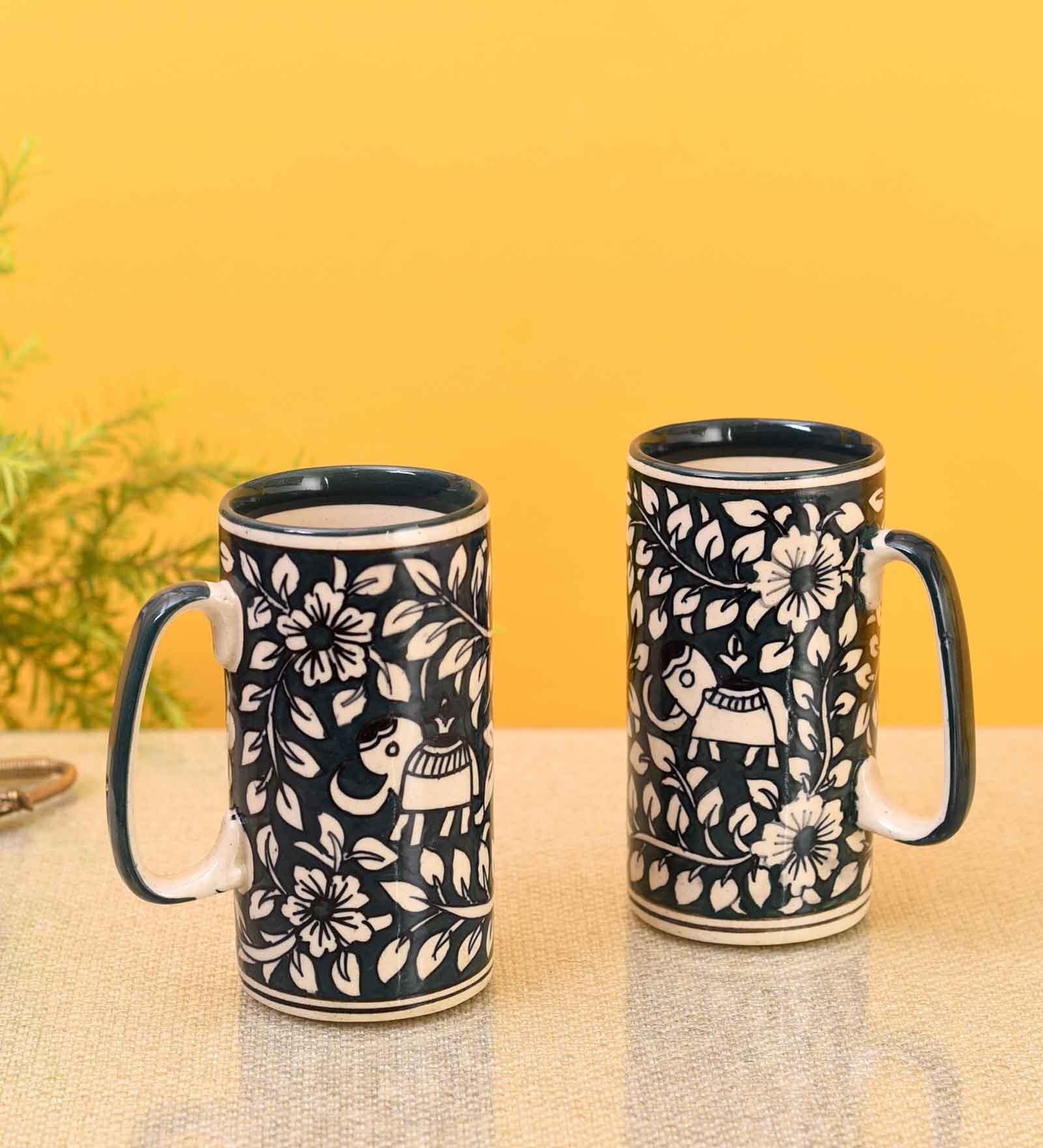 Buy Midnight's Elephants Green 200 ml Ceramic (Set of 2) Beer Mugs at ...