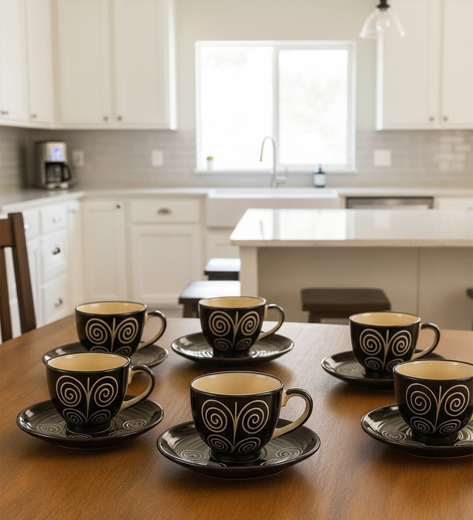 Midnight Spiral Ceramic Cup and Saucer Set of 12(130ml) Tea Coffee Cups