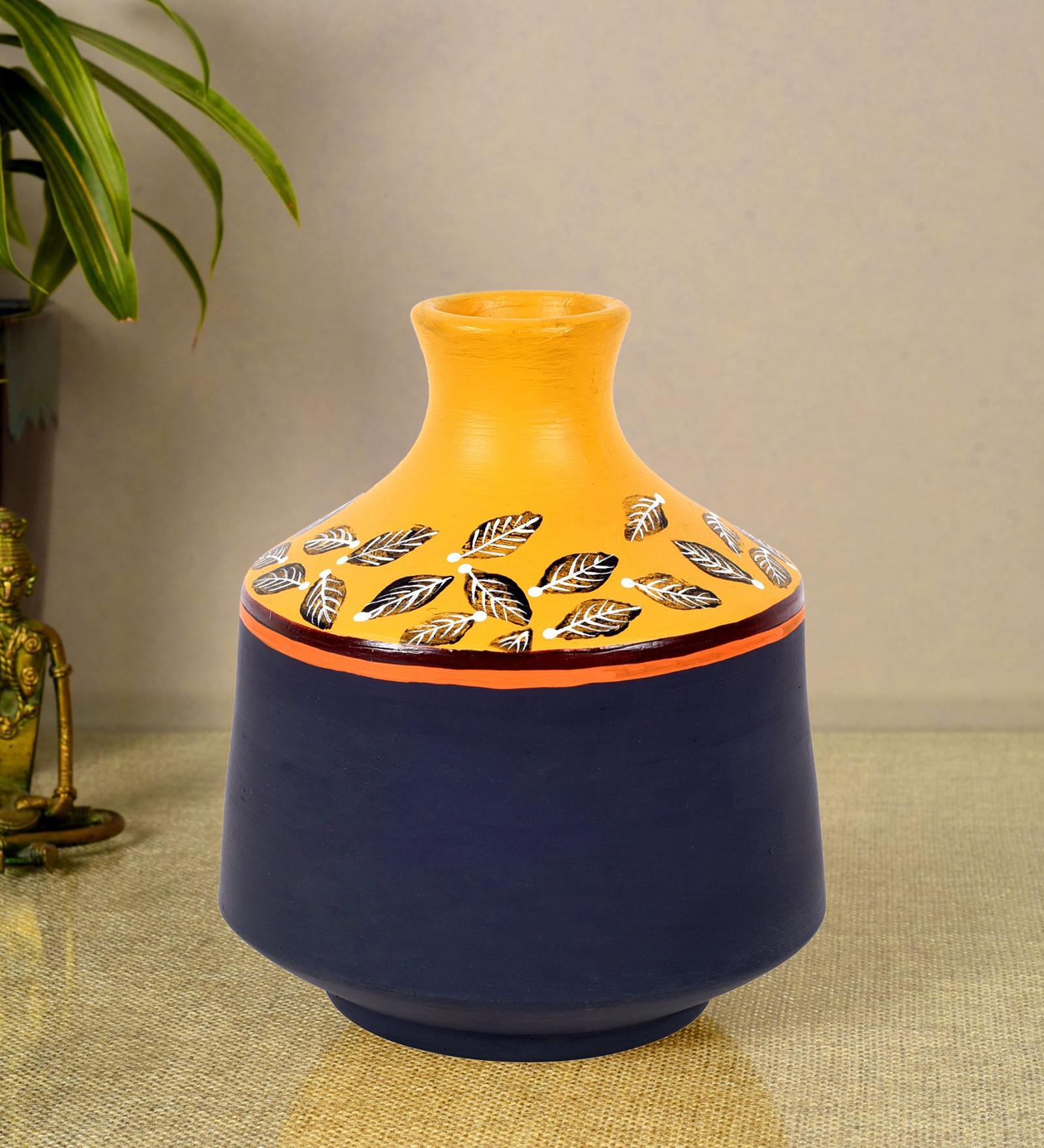 Midnight Sunflower Blue Terracotta Vase