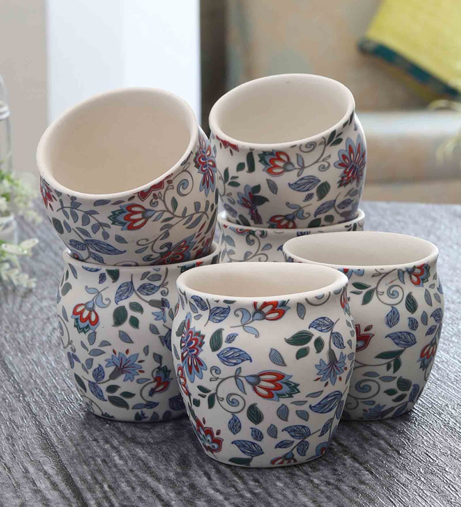Midsummer Night Dream 190ml White & Blue Stoneware (Set of 6) Tea Khullad