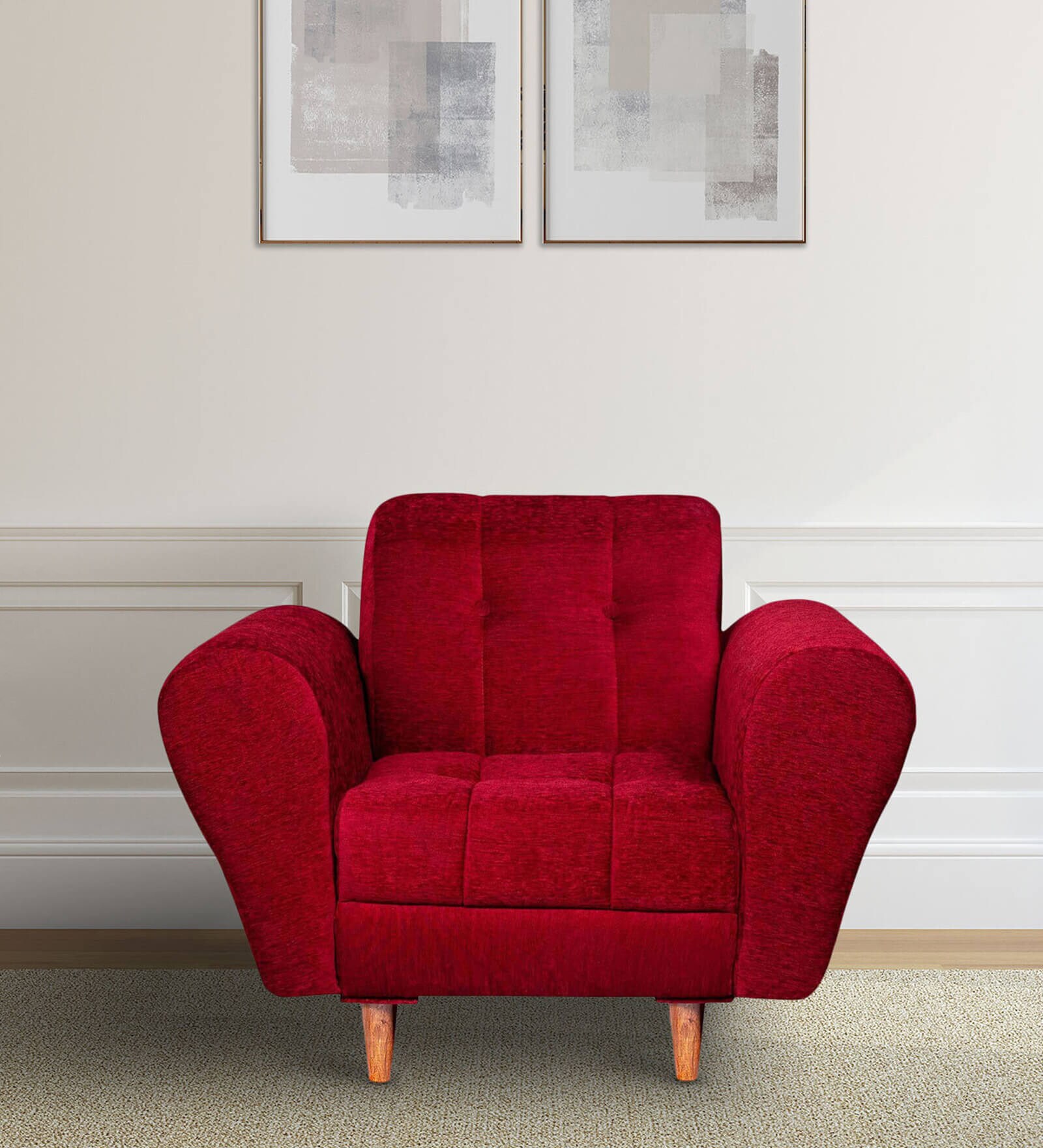 Milan Fabric 1 Seater Sofa in Maroon Colour